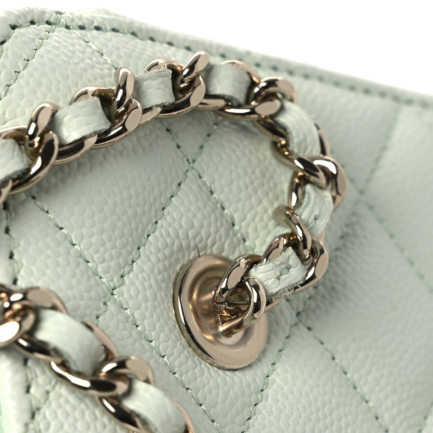 Caviar Quilted Small Tiny CC Vanity Case With Chain Light Green