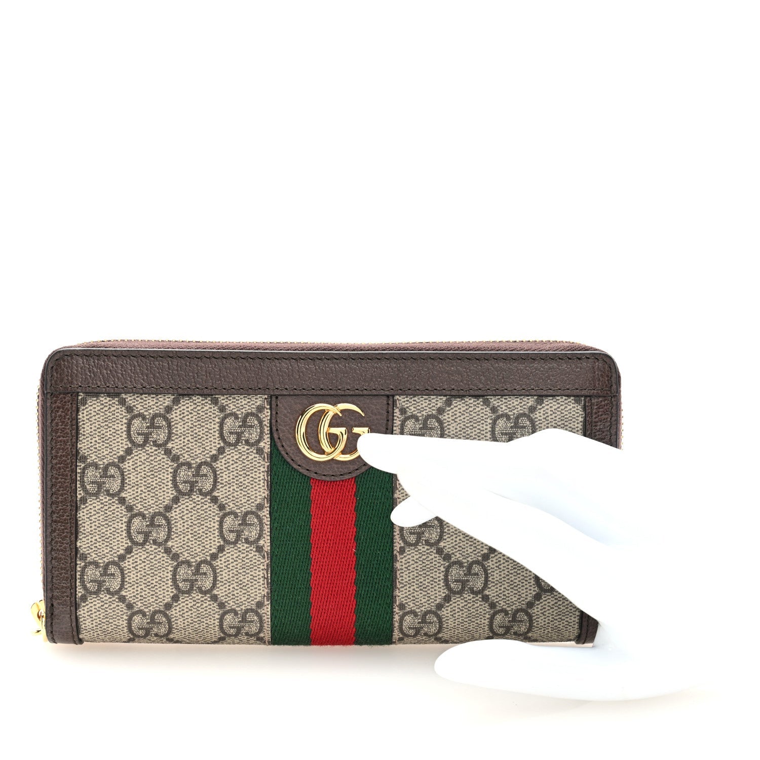 GG Supreme Monogram Web Ophidia Zip Around Wallet Brown