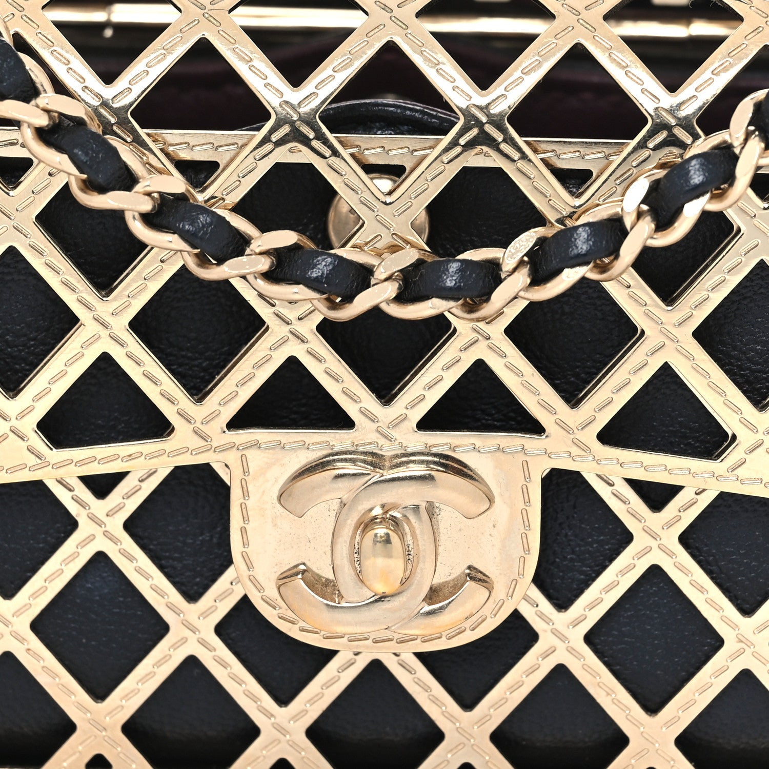 Metal Quilted Mini Rectangular Flap Gold