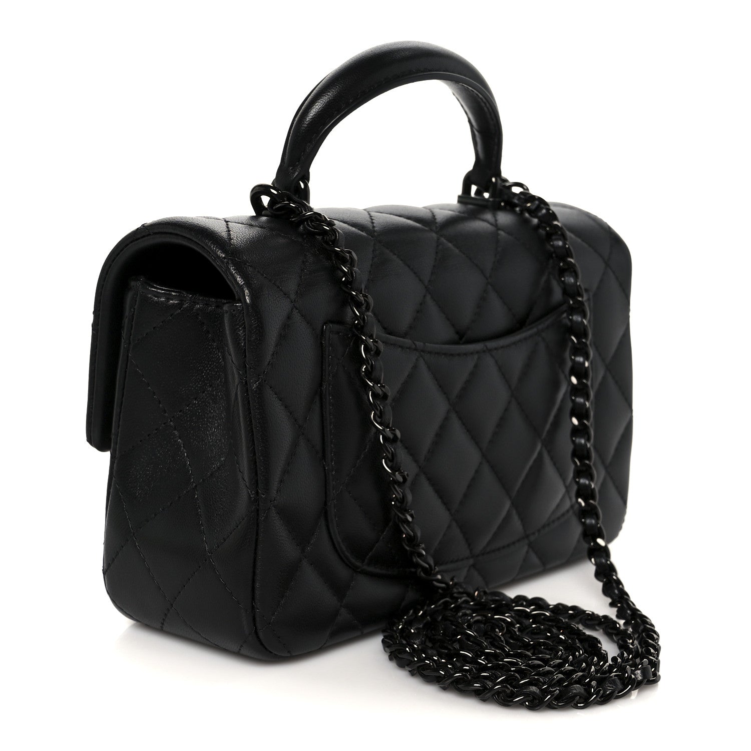 Lambskin Quilted Mini Top Handle Rectangular Flap So Black
