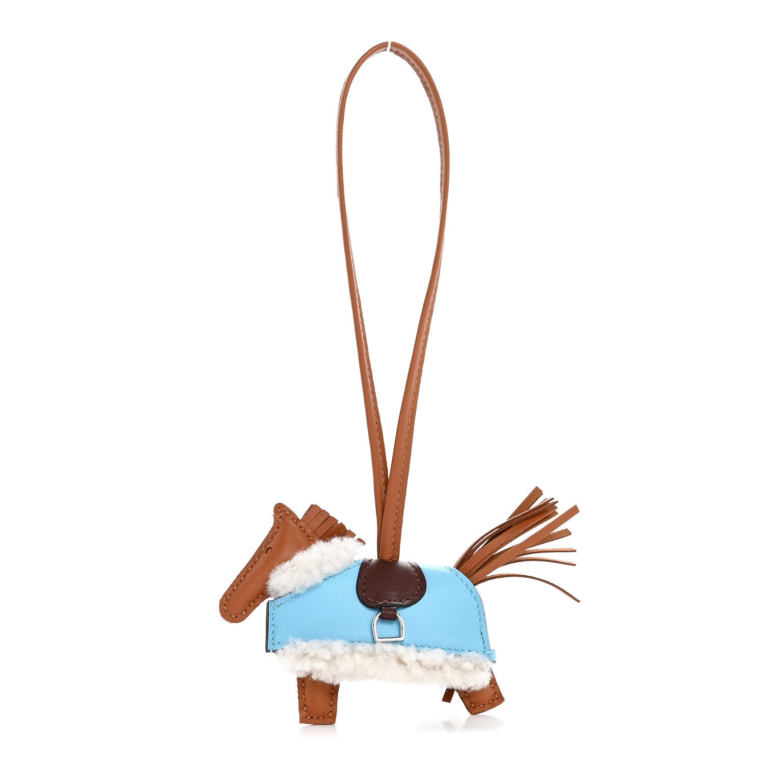 Milo Lambskin Merinos Wool Grigri Rodeo Robeo Plush Bag Charm PM Gold Terre Celeste Ecru