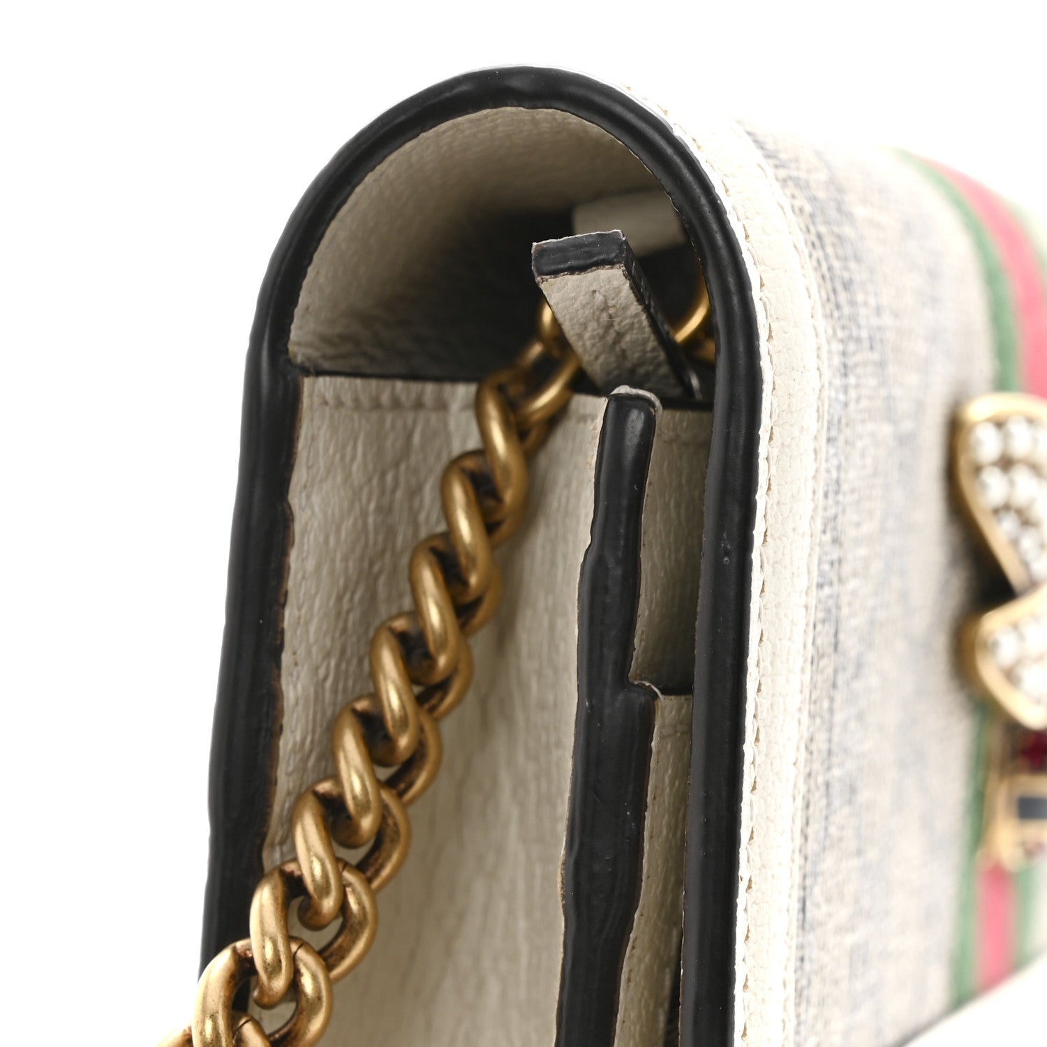 GG Supreme Monogram Web Queen Margaret Chain Wallet White