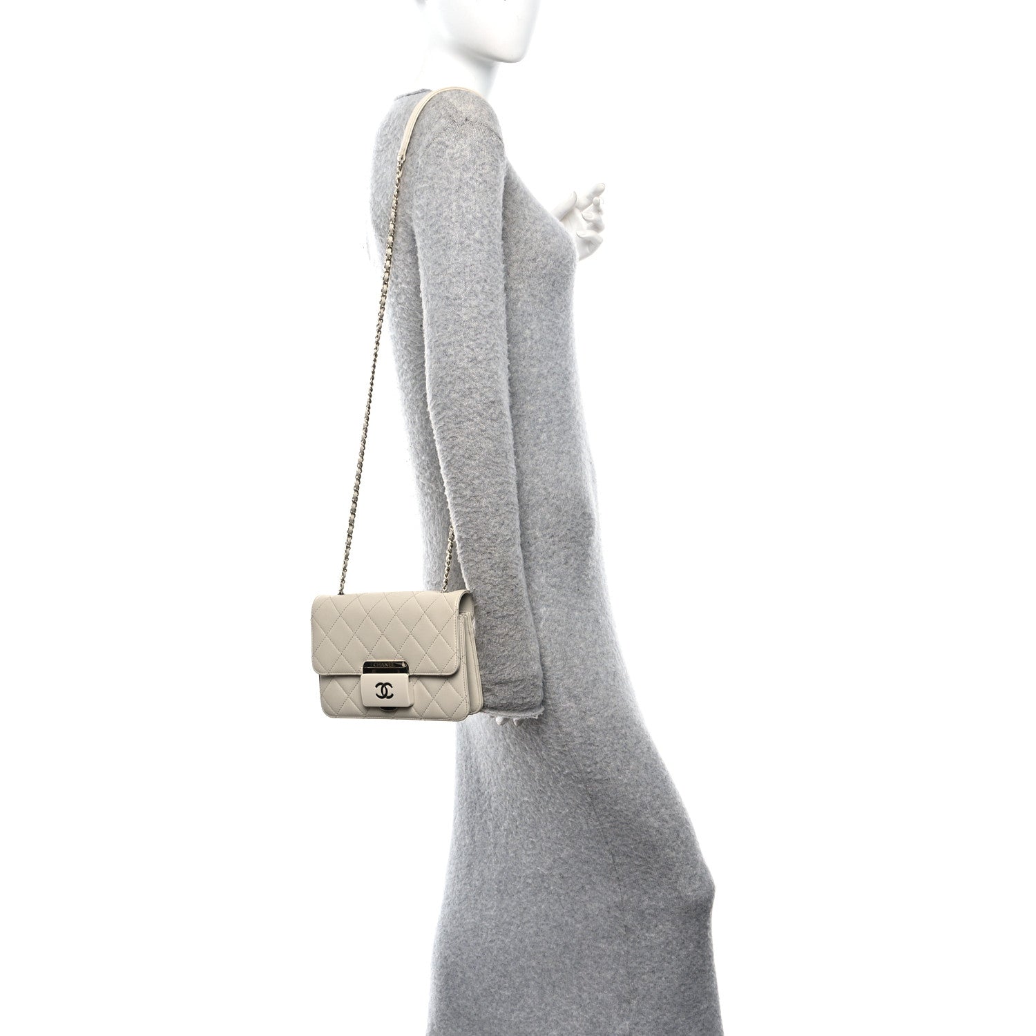 Sheepskin Quilted Mini Beauty Lock Flap Beige