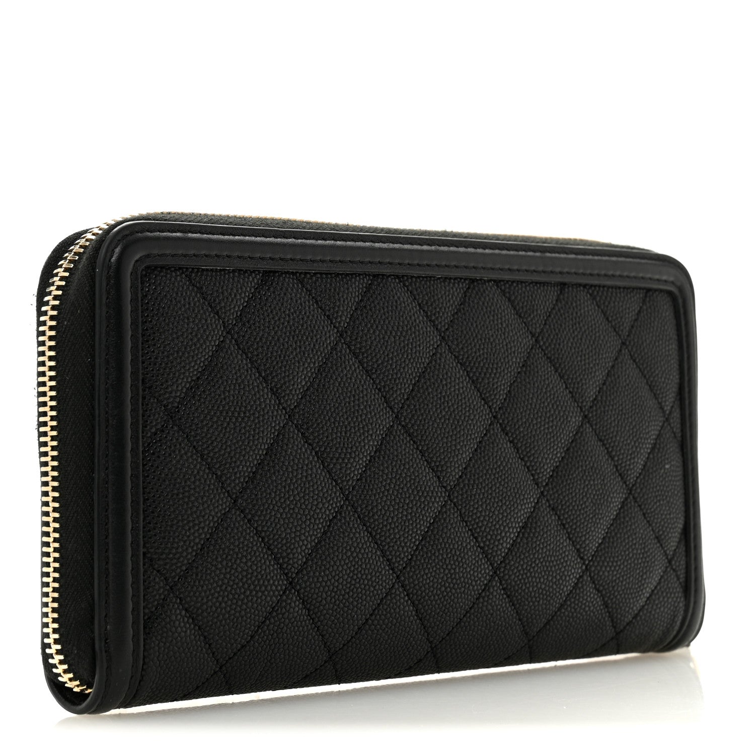 Caviar Quilted Filigree Zip Around Wallet Black