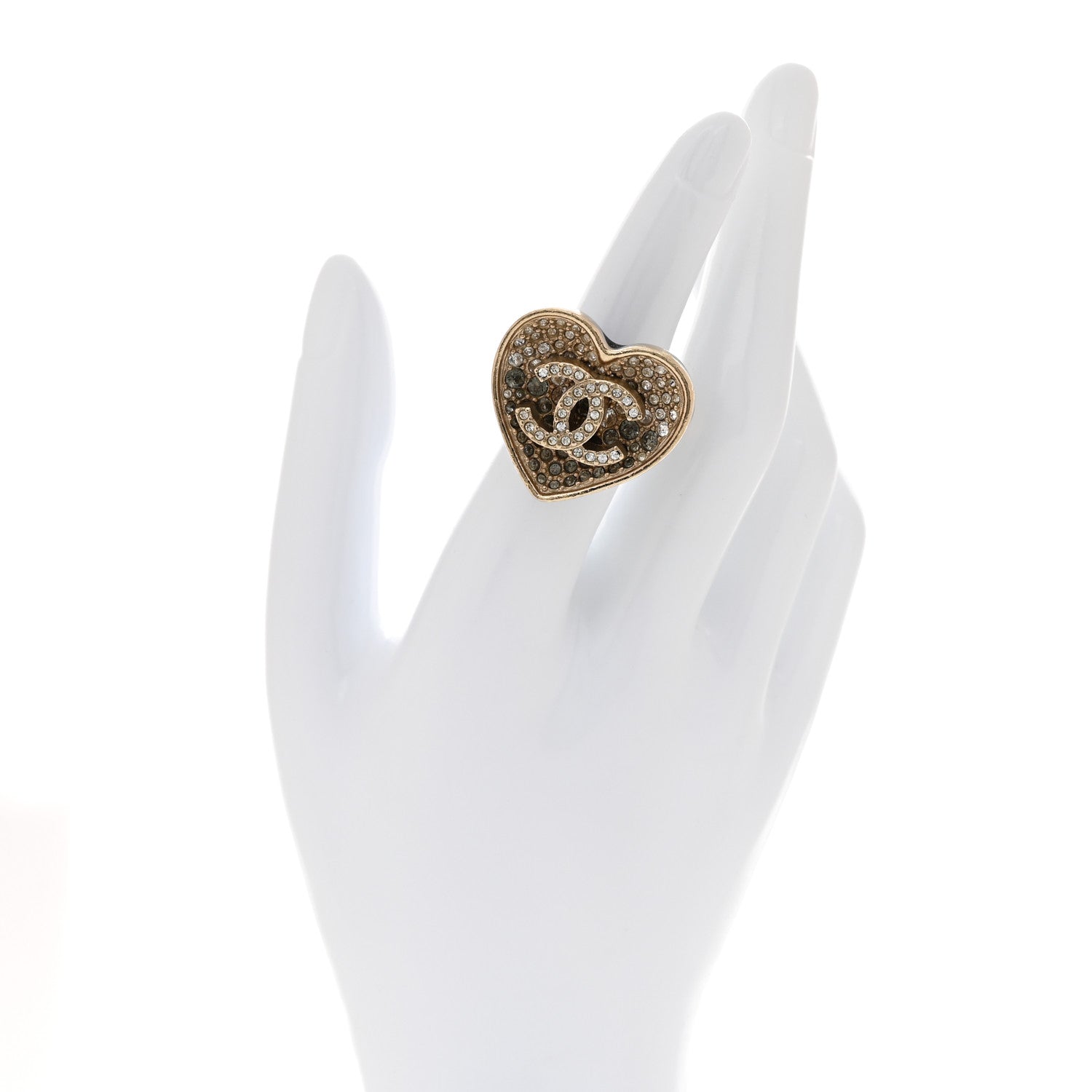 Crystal CC Resin Heart Ring Gold Black