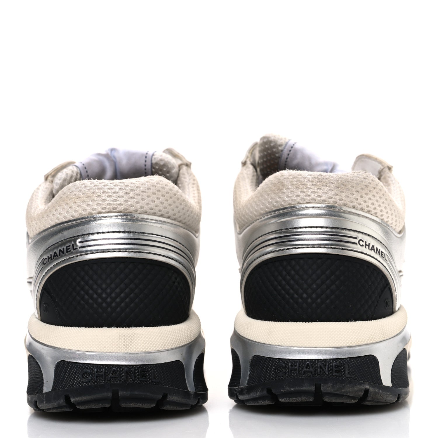 Fabric Laminated Calfskin Stretch CC Sneakers 37 White Silver