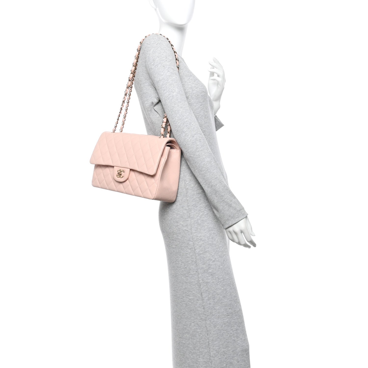 Caviar Quilted Jumbo Double Flap Light Pink