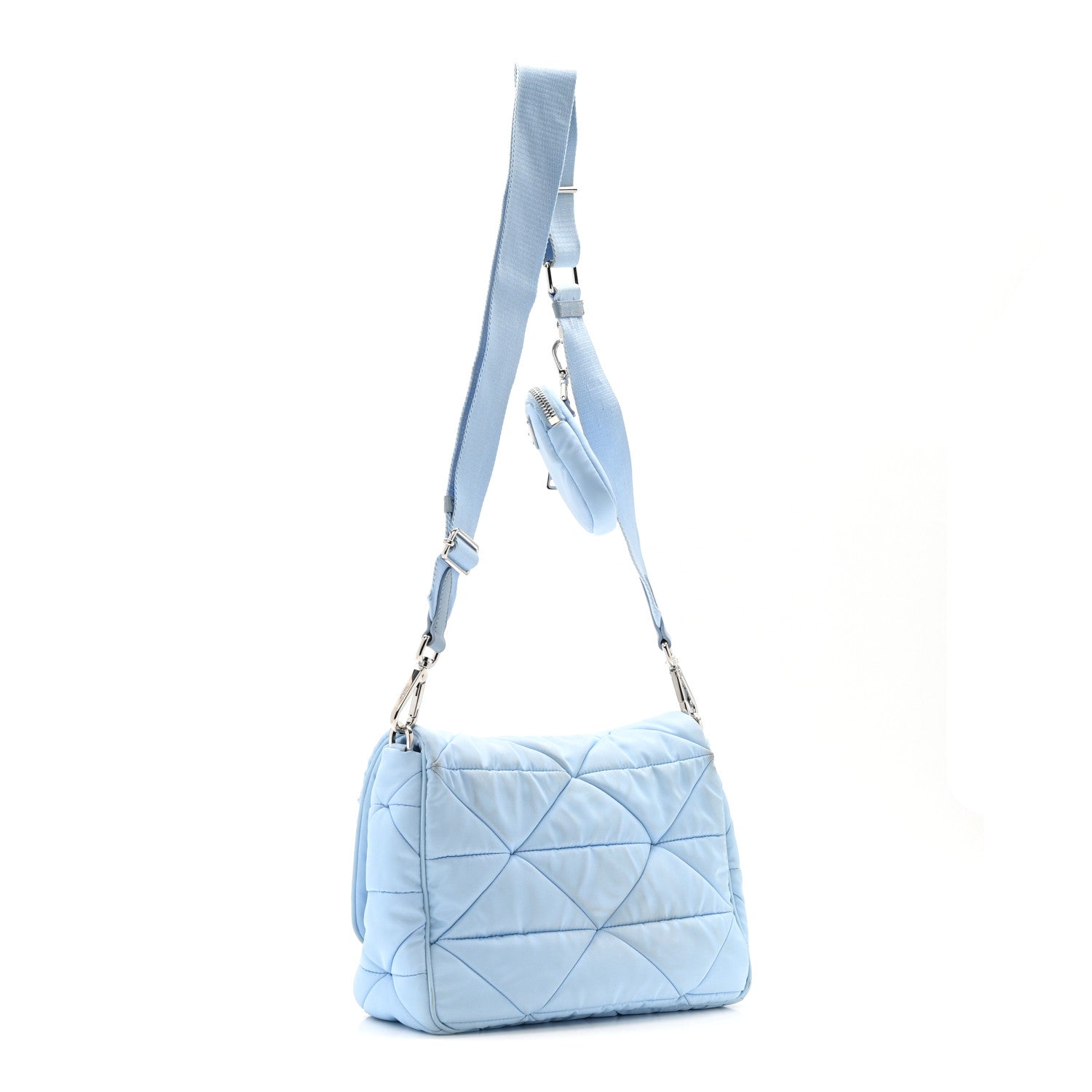 Re-Nylon Quilted Padded Flap Shoulder Bag Celeste