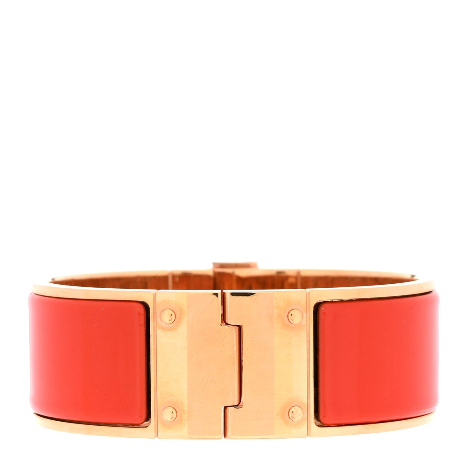 Enamel Charniere Uni Wide Hinged Bracelet L Rouge Vermillon