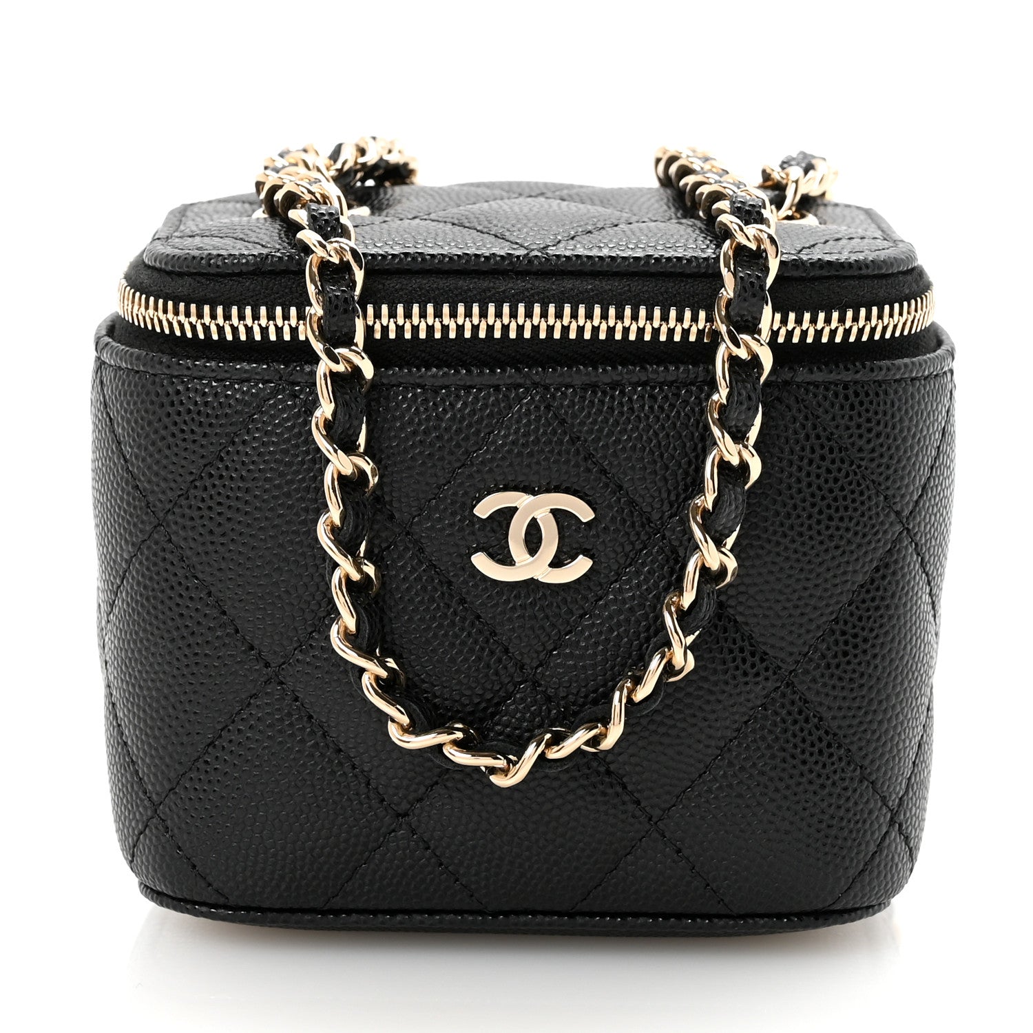 Caviar Quilted Mini Vanity Case With Chain Black