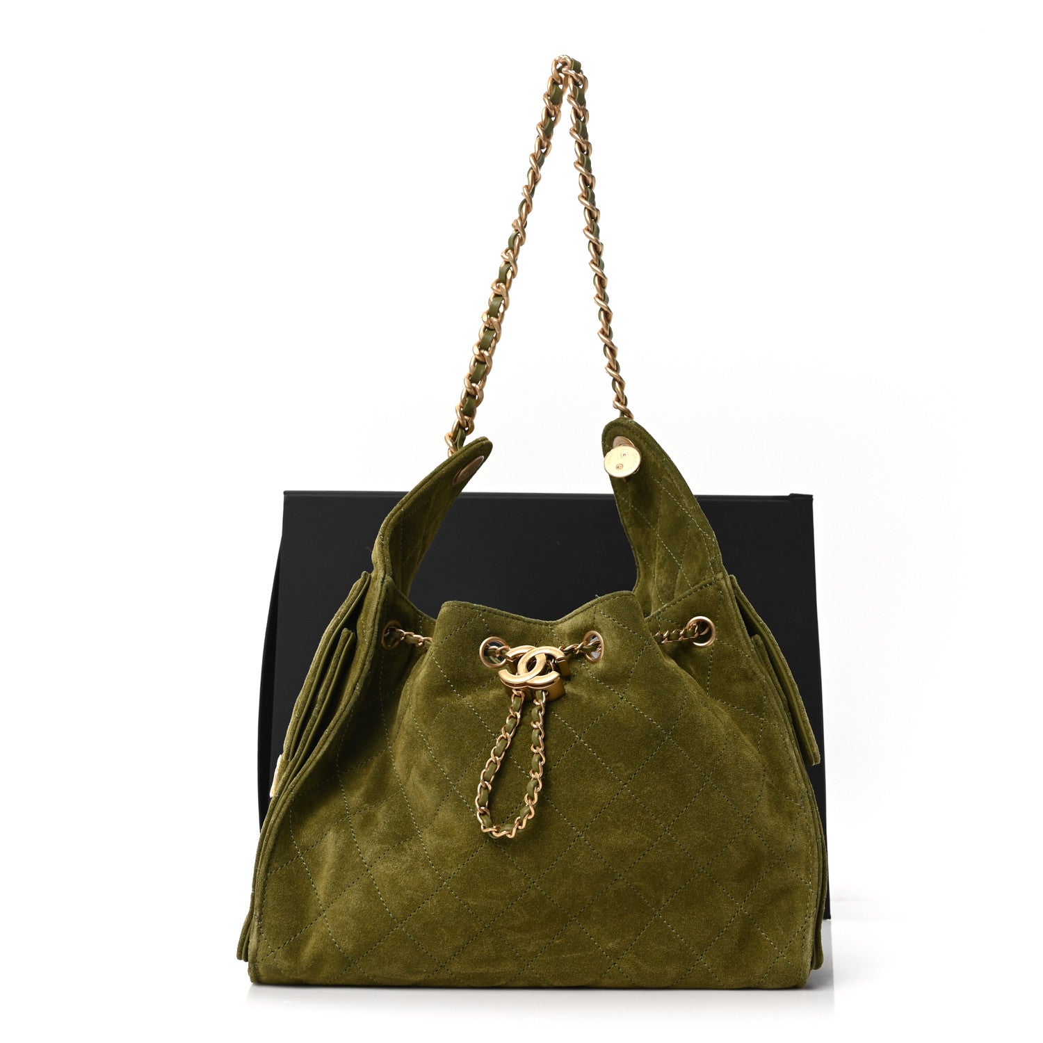 Suede Quilted Small Chanel 25 Handbag Khaki