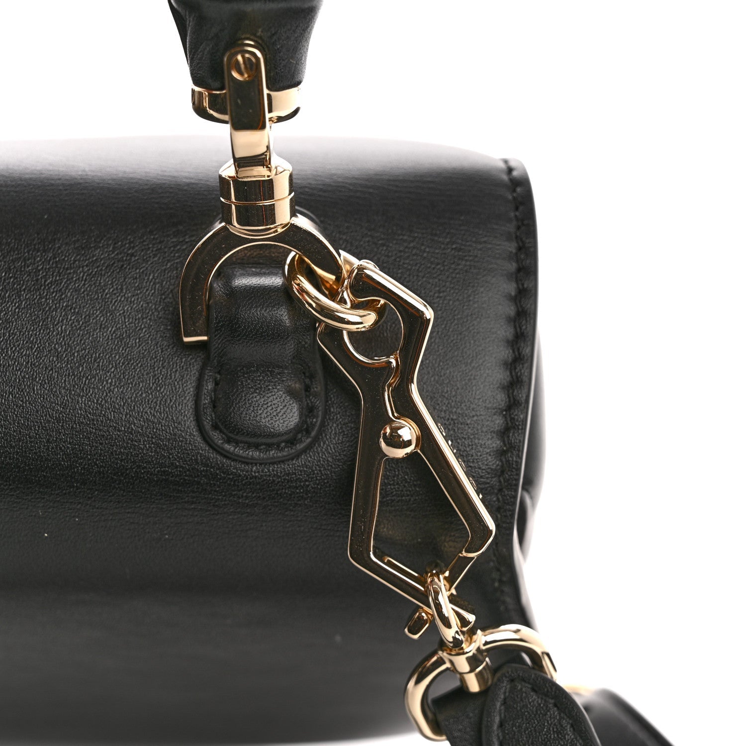Boarded Dyana Lux Calfskin Web Monochrome Small Bamboo 1947 Top Handle Bag Black