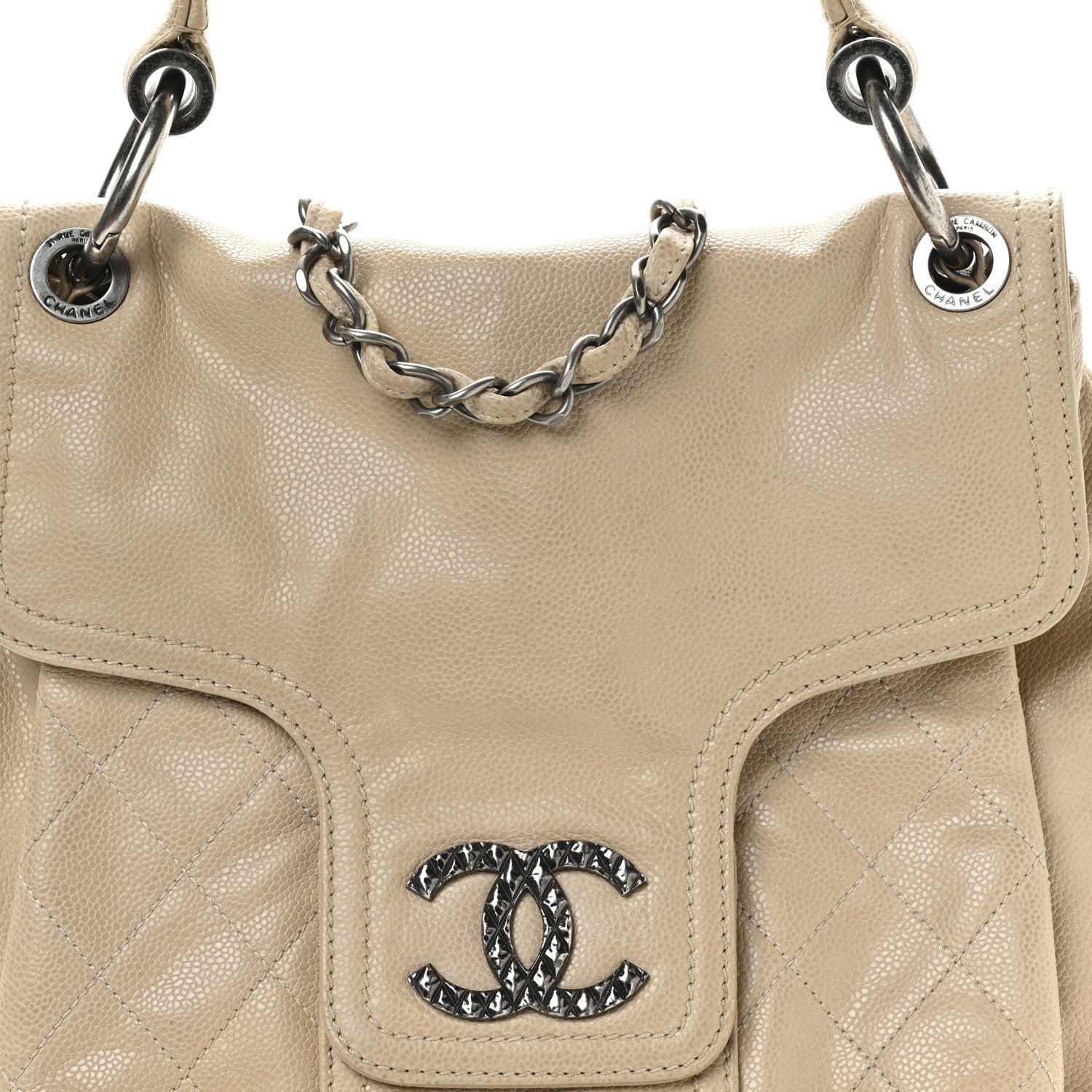 Glazed Caviar Coco Rider Flap Hobo Beige