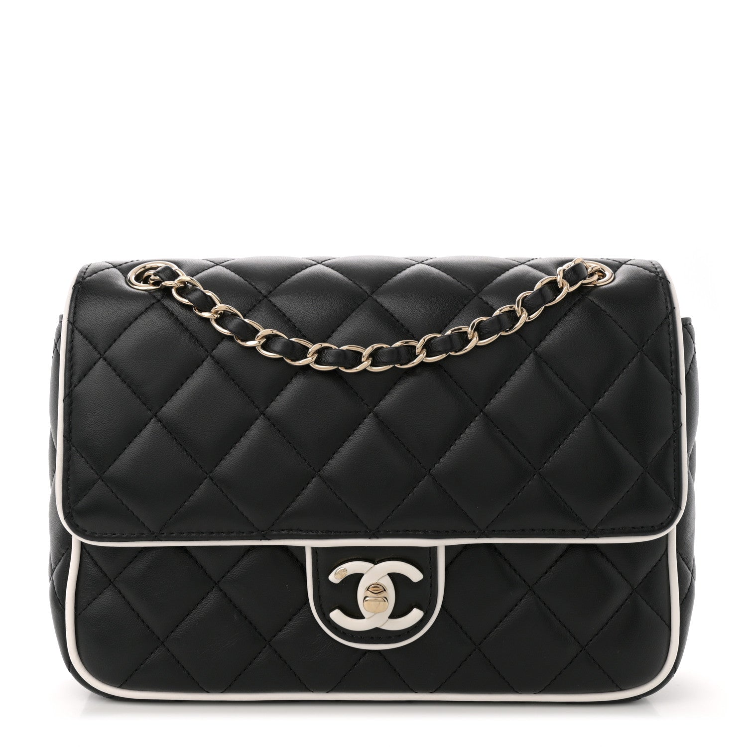 Lambskin Quilted Resin CC Flap Bag Black White