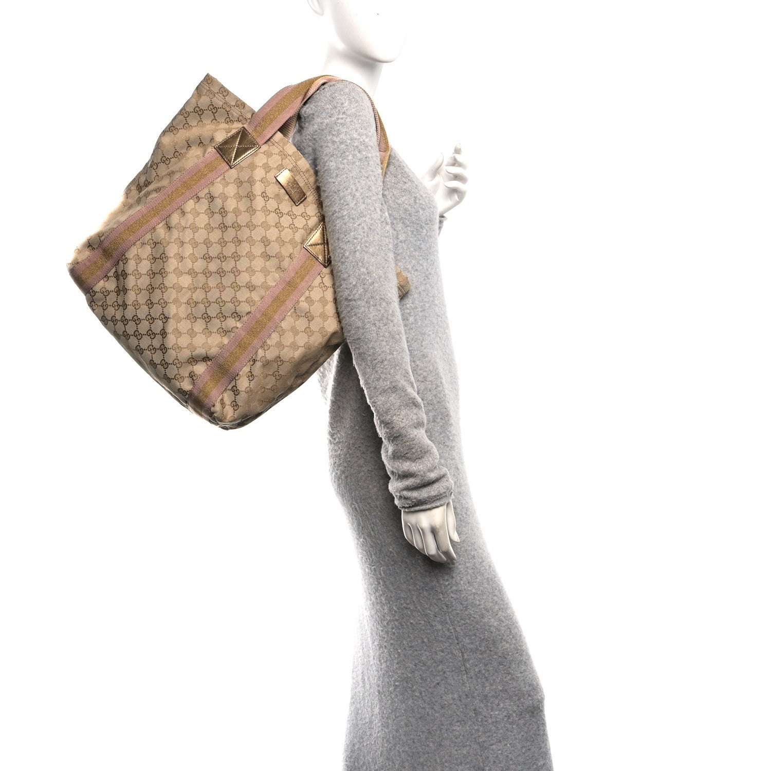 GG Monogram Medium Web Handle Vertical Tote Pink Gold