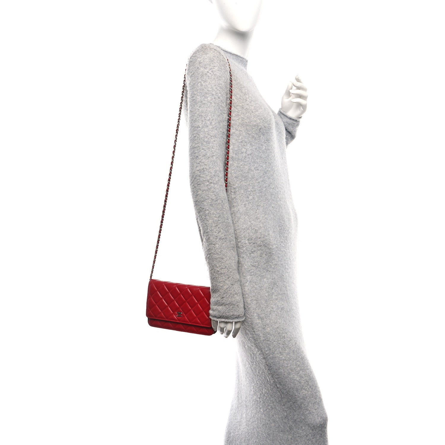 Lambskin Quilted Wallet On Chain WOC Red