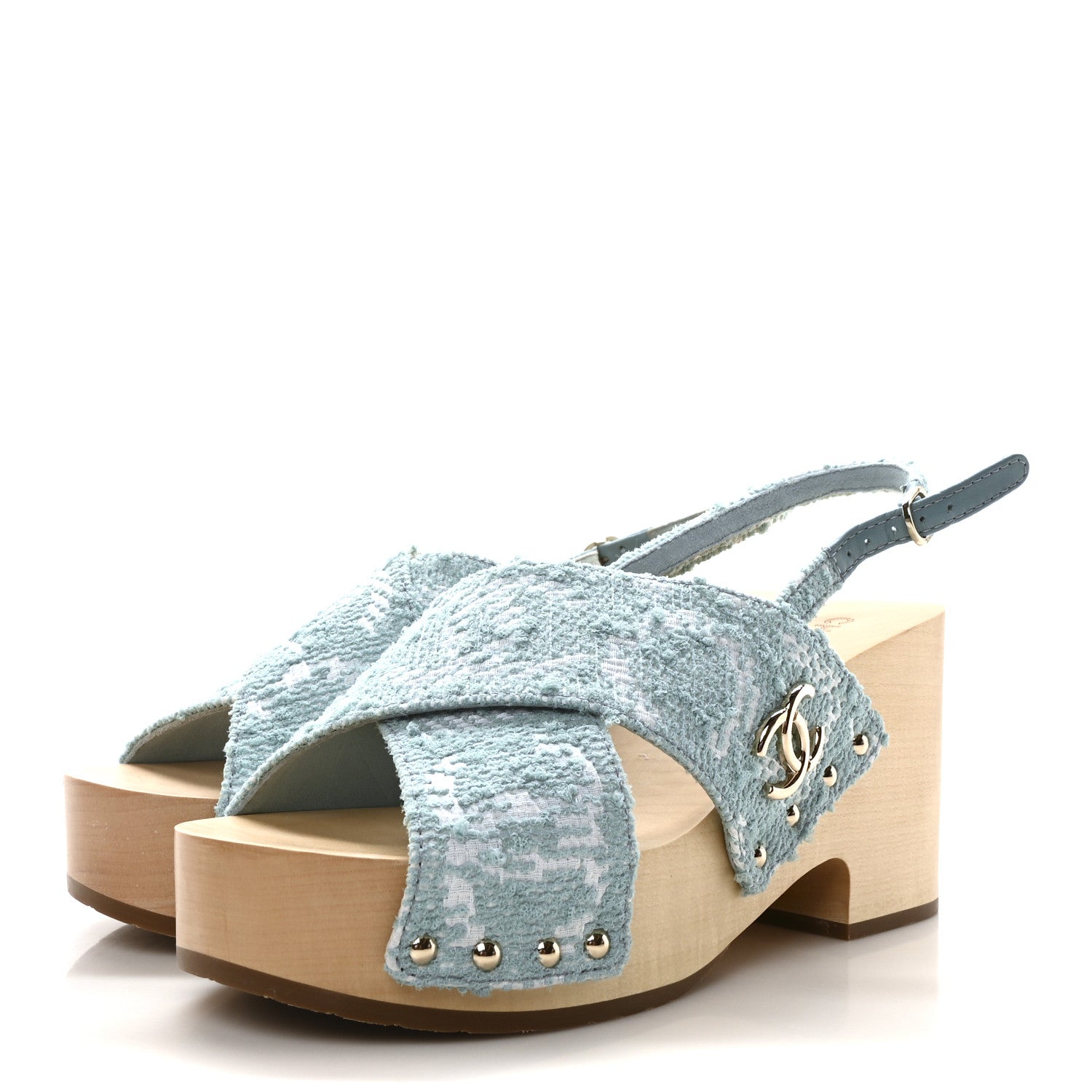 Jacquard Studded Slingback Clog Sandals 39 Turquoise White