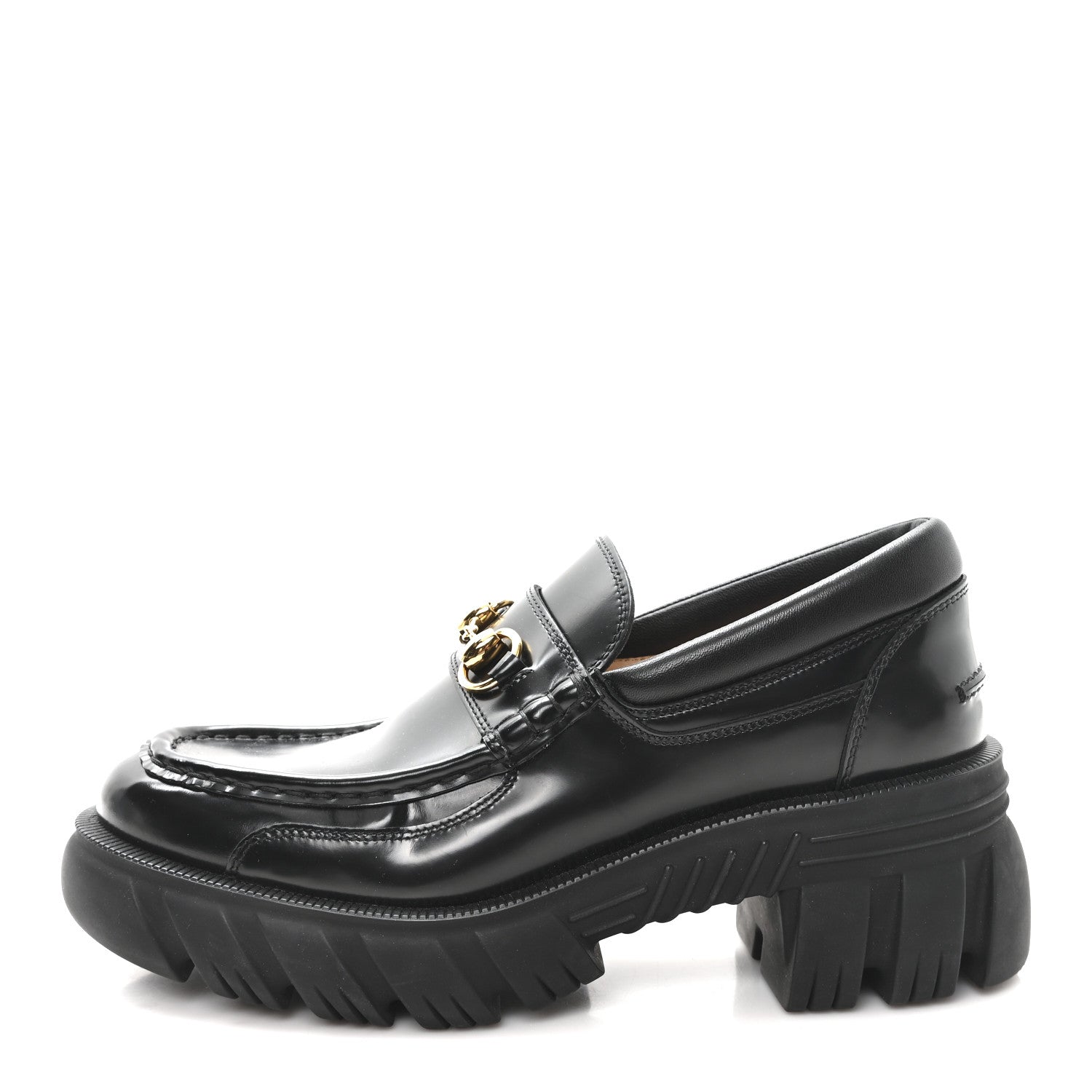 Magnum Calfskin Nappa Samoa Womens Horsebit Platform Chunky Lug Sole 40mm Loafers 40 Black