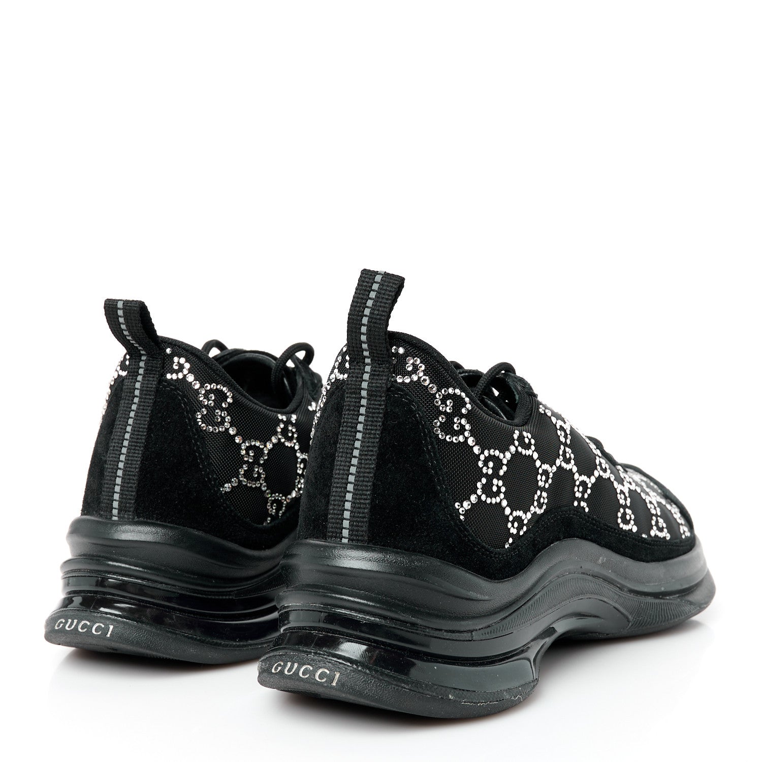Tela Retino Mesh Crystal Suede GG Monogram Womens Gucci Run Sneakers 39 Black Silver