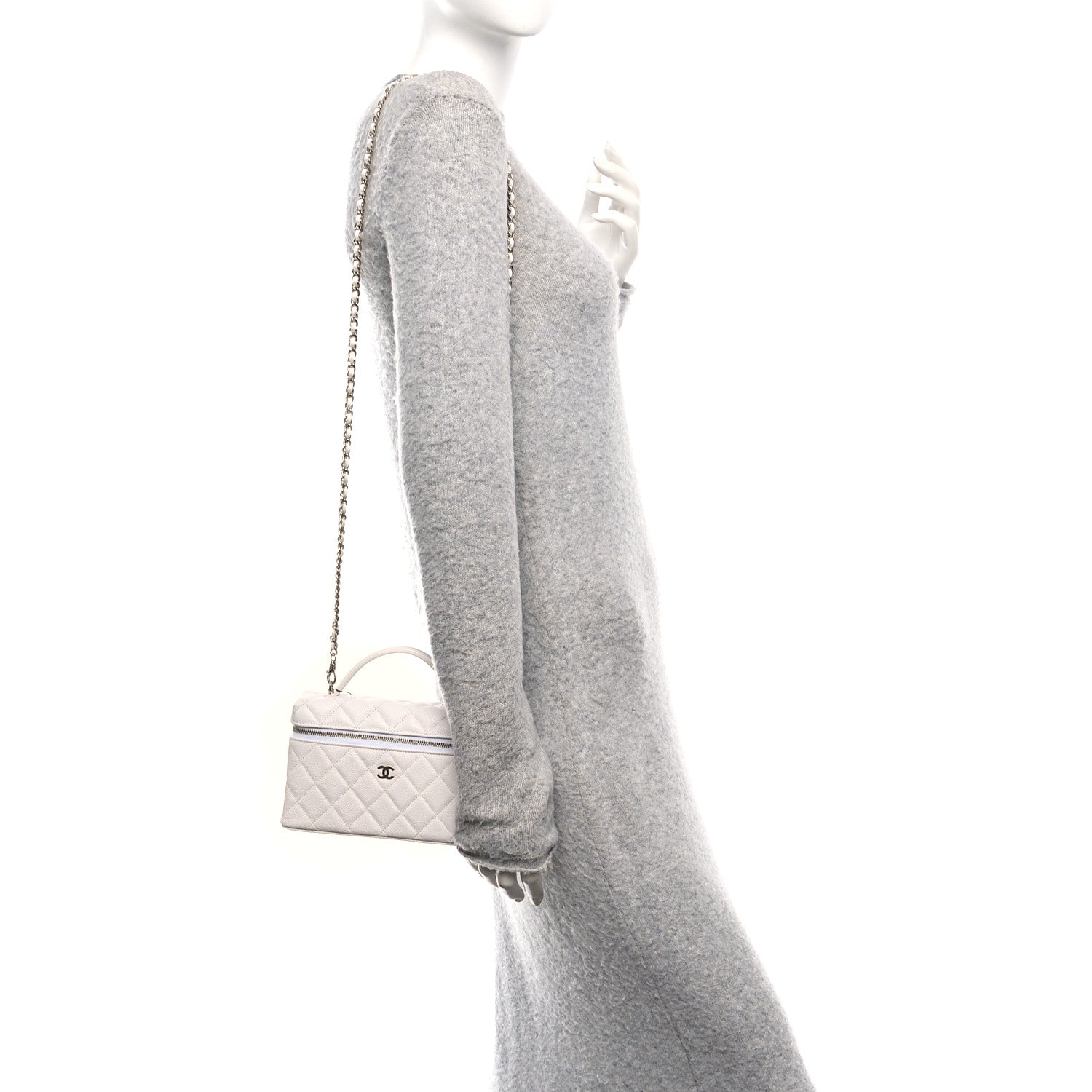 Caviar Quilted Top Handle Slim Vanity With Chain White