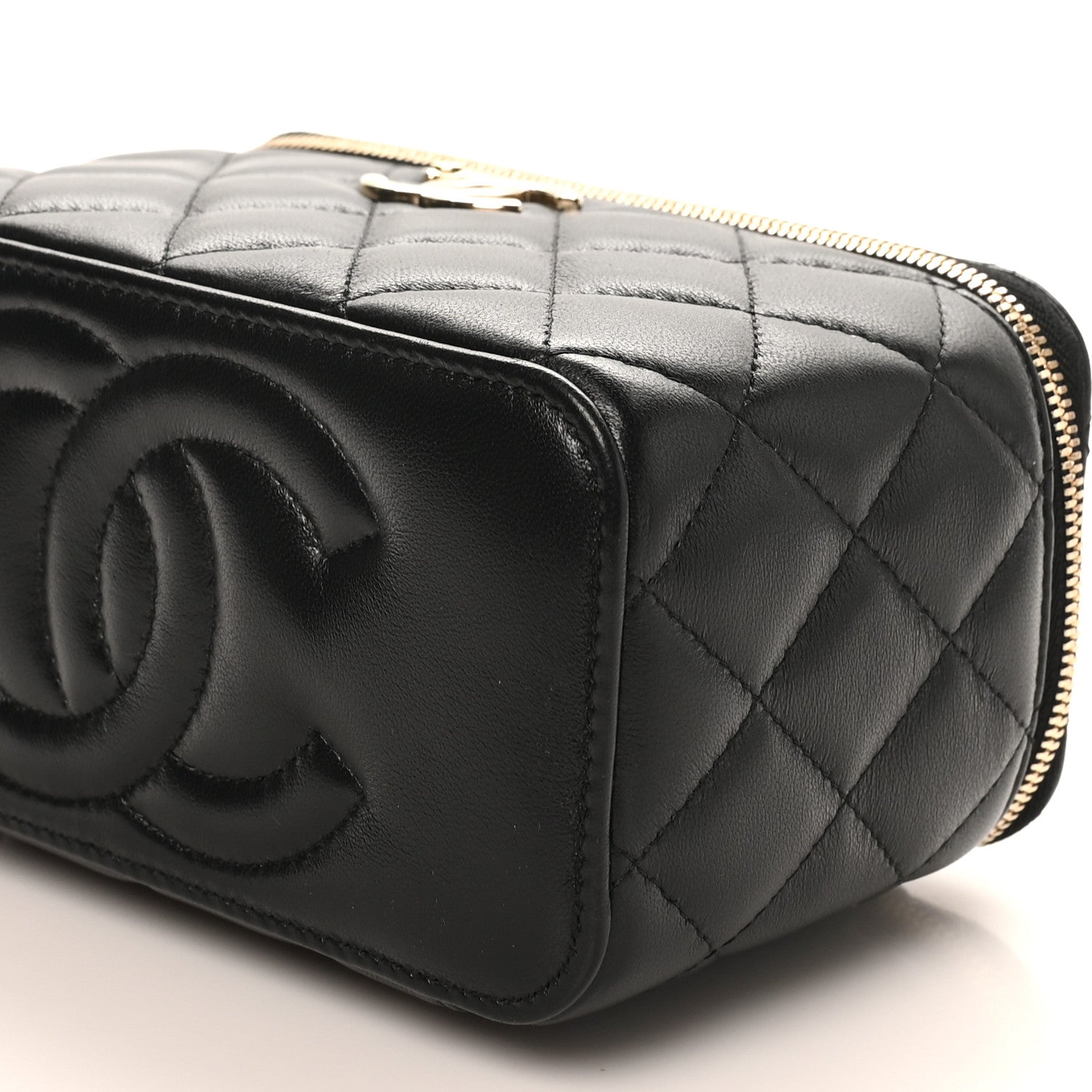 Lambskin Quilted Small CC Vanity Case Black