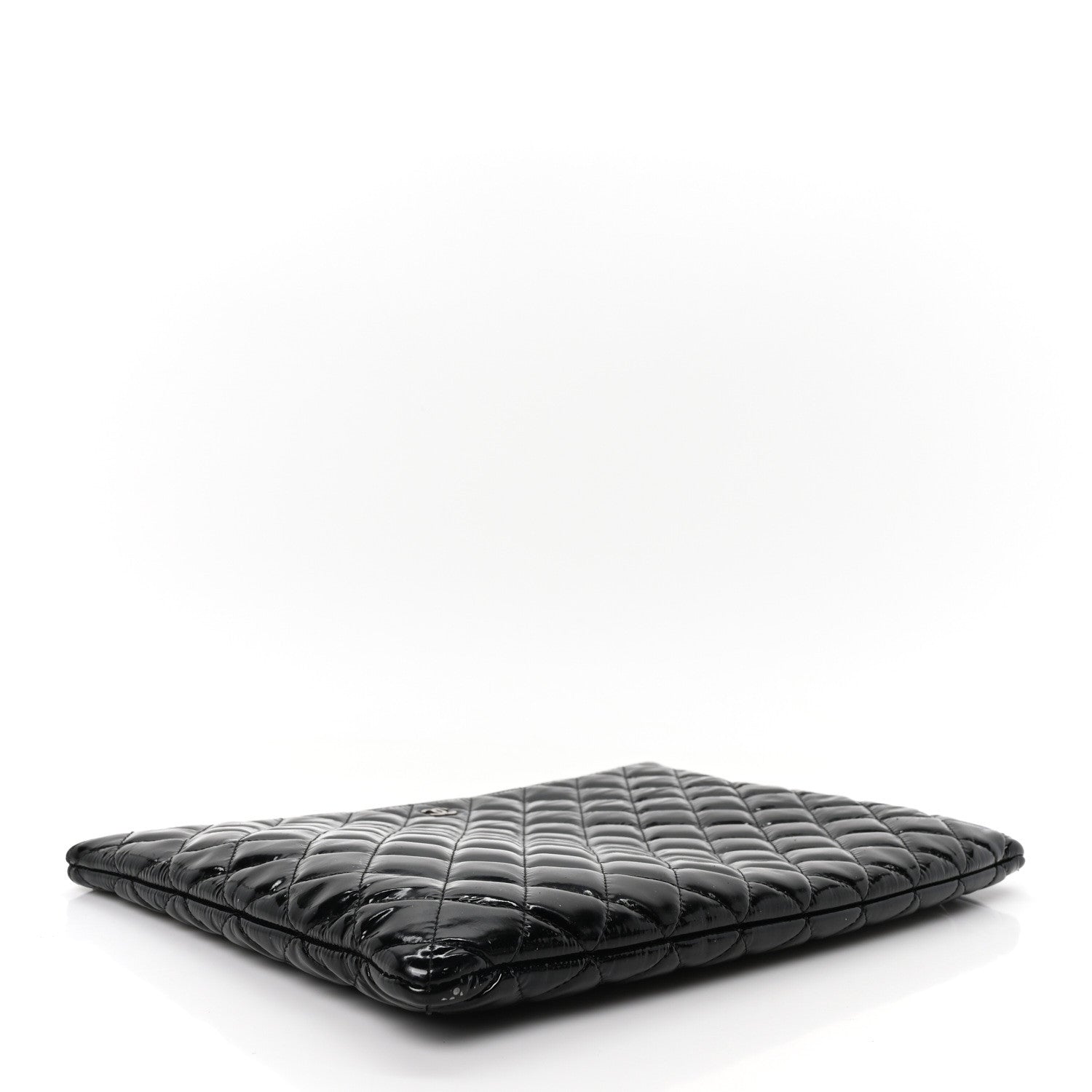 Patent Calfskin Quilted Large Cosmetic Case Black