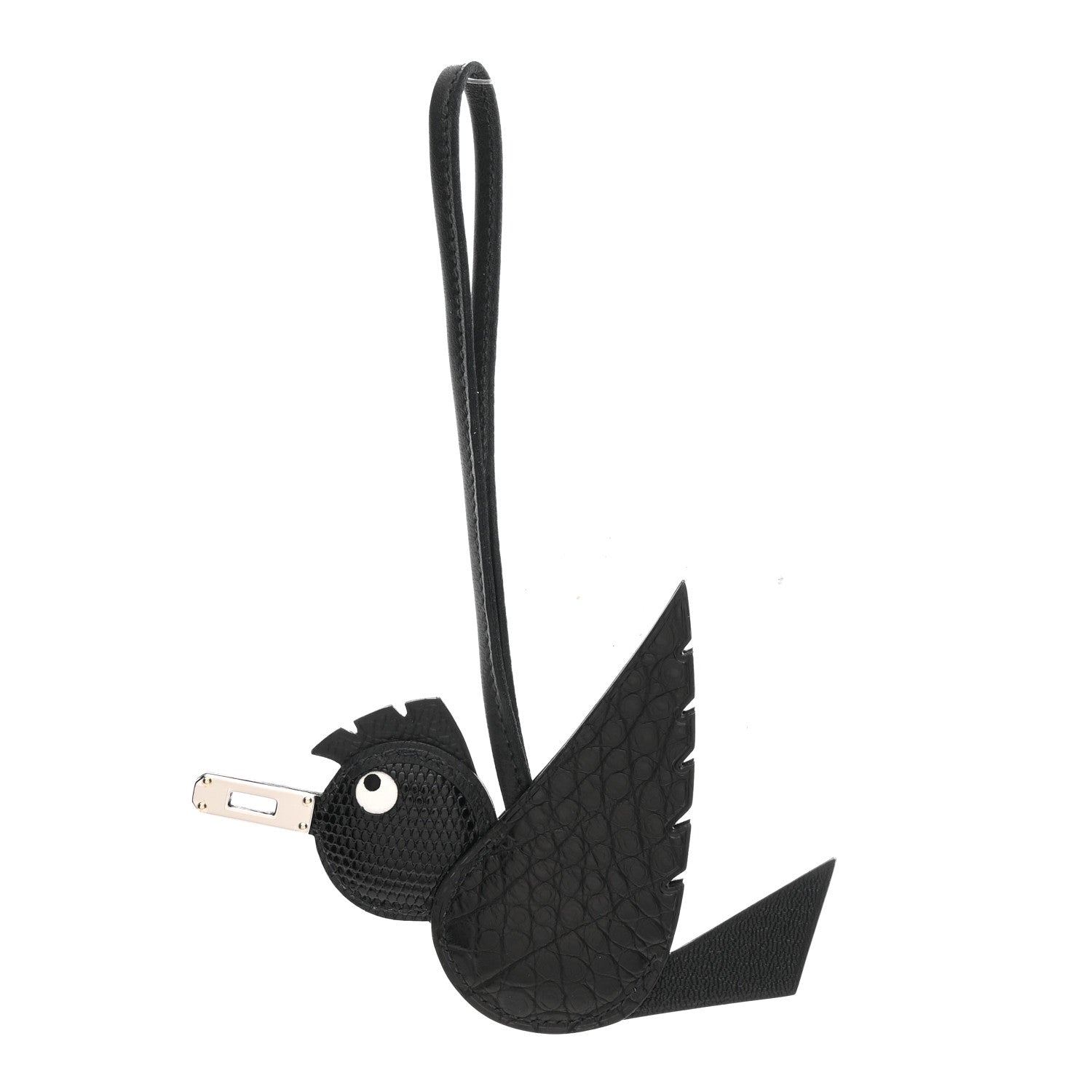 Epsom Chevre Mysore Swift Alligator Lizard Birdy Bag Charm Black