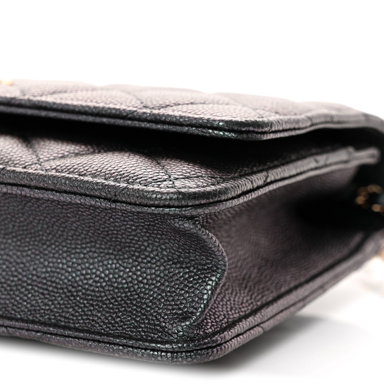 Iridescent Caviar Quilted Wallet on Chain WOC Dark Blue