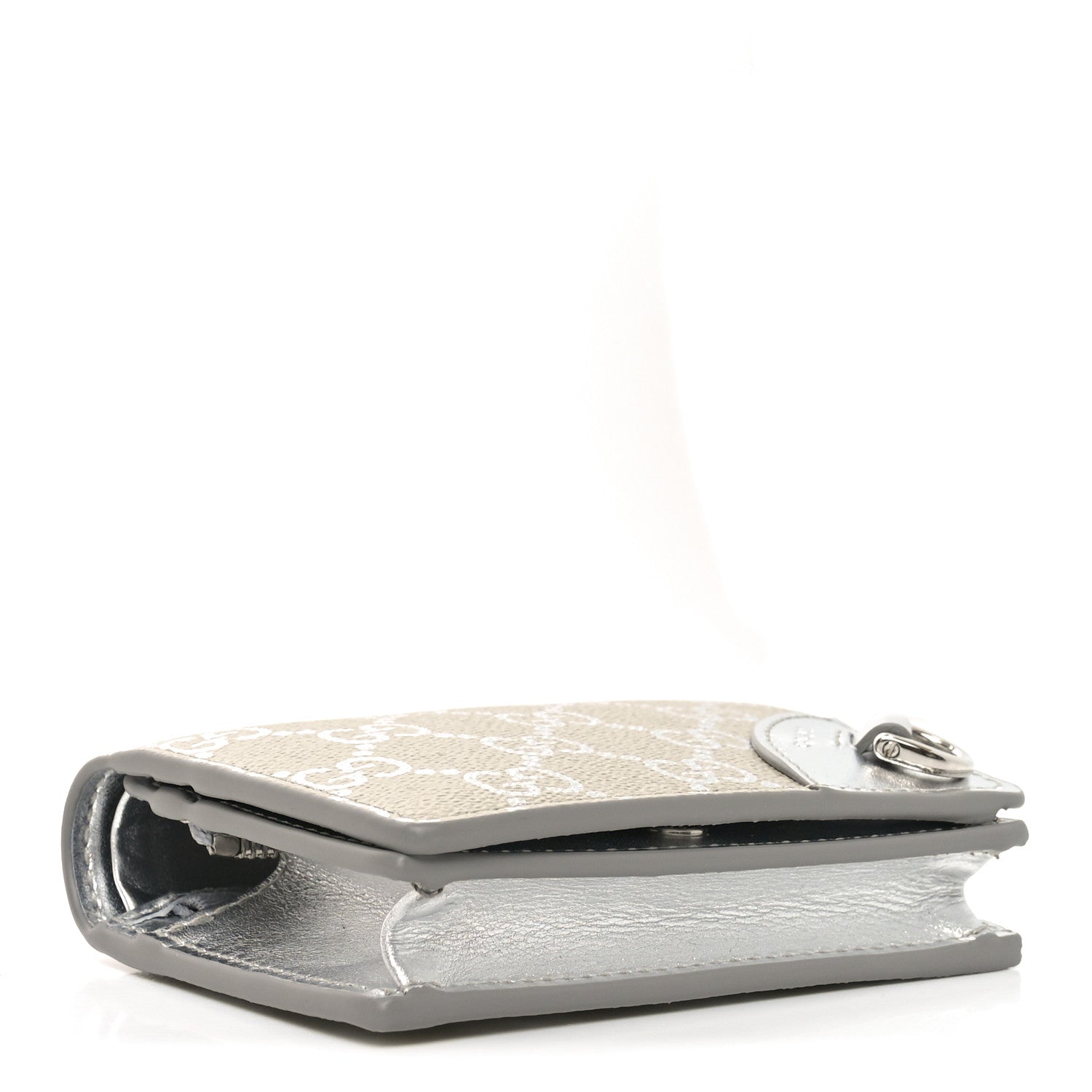 GG Supreme Monogram Metallic Calfskin Emblem Small Wallet Beige Silver