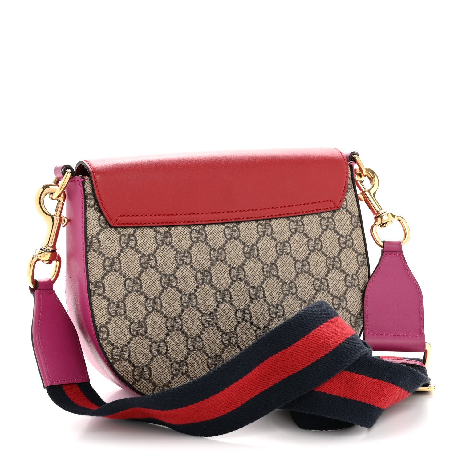 GG Supreme Monogram Calfskin Web Medium Padlock Messenger Shoulder Bag Beige Hibiscus Red New Rosette