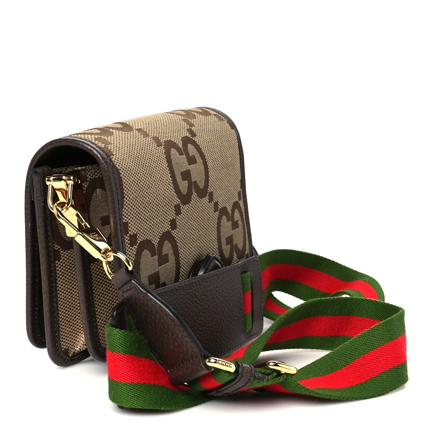 Monogram Jumbo GG Textured Dollar Calfskin Web Flap Messenger Bag Beige Ebony New Acero