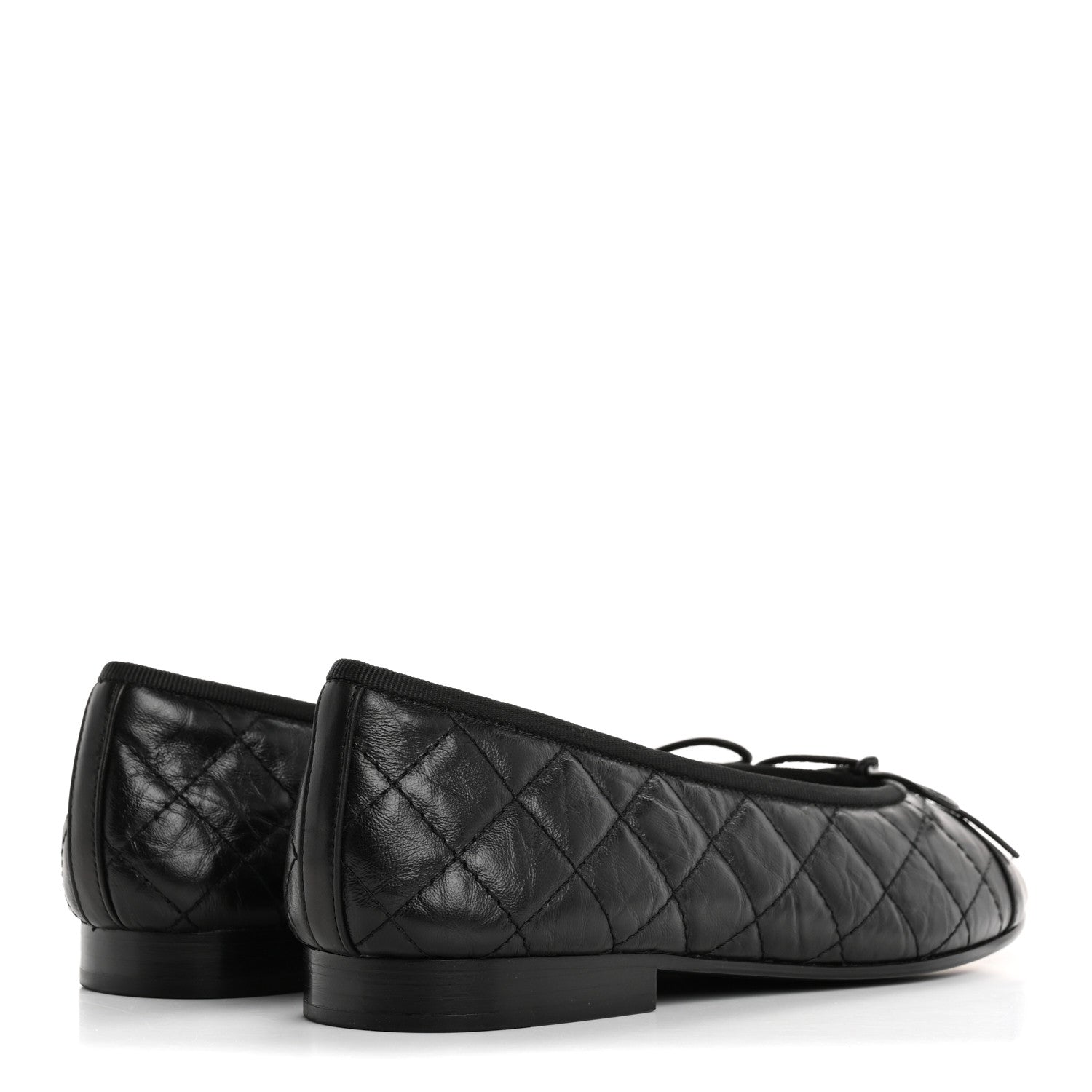 Aged Calfskin Quilted CC Cap Toe Ballerina Flats 37.5 Black