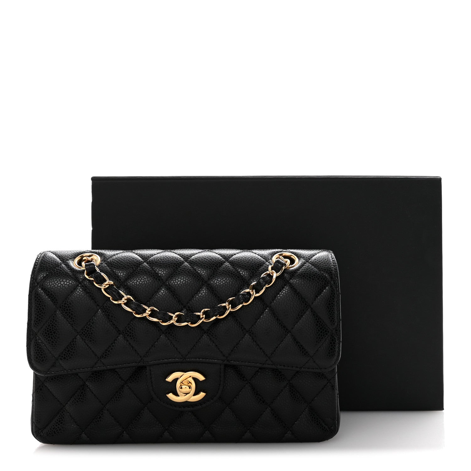 Caviar Quilted Small Double Flap Black