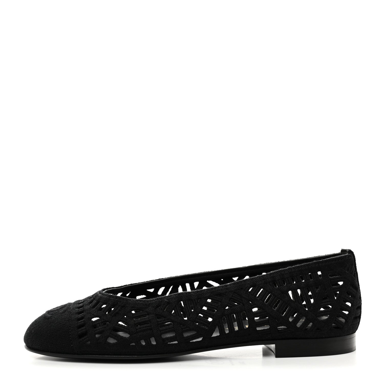 Cotton Embroidered Cap Toe Ballet Flats 38.5 Black