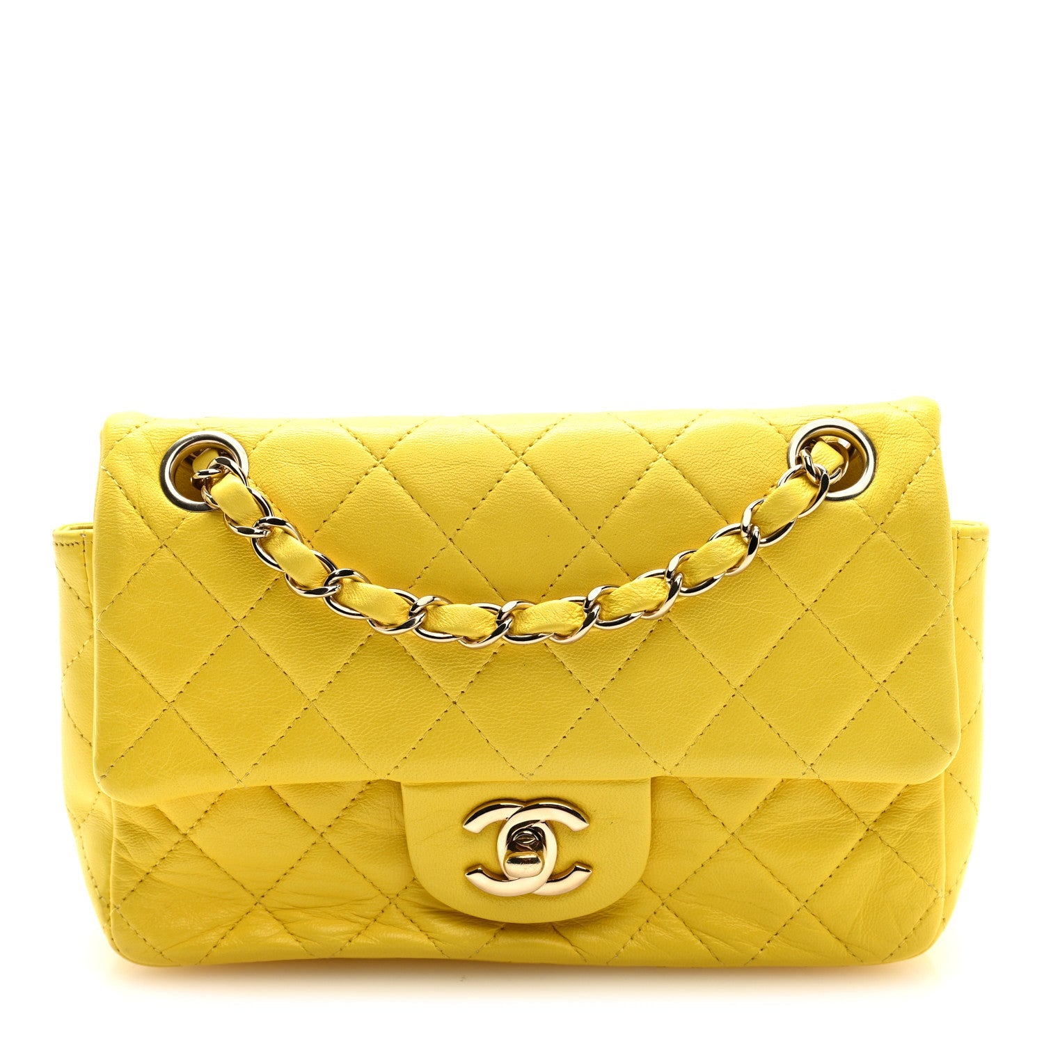 Lambskin Quilted Mini Rectangular Flap Yellow