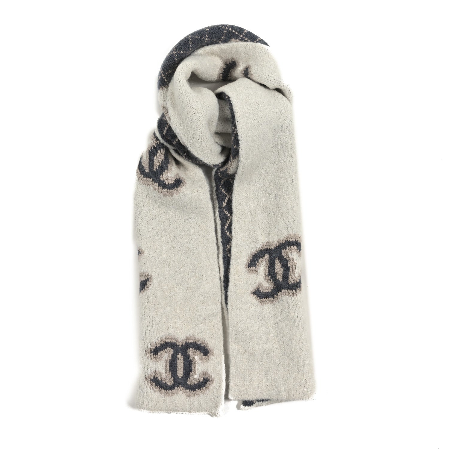 Cashmere Silk CC Scarf White Grey