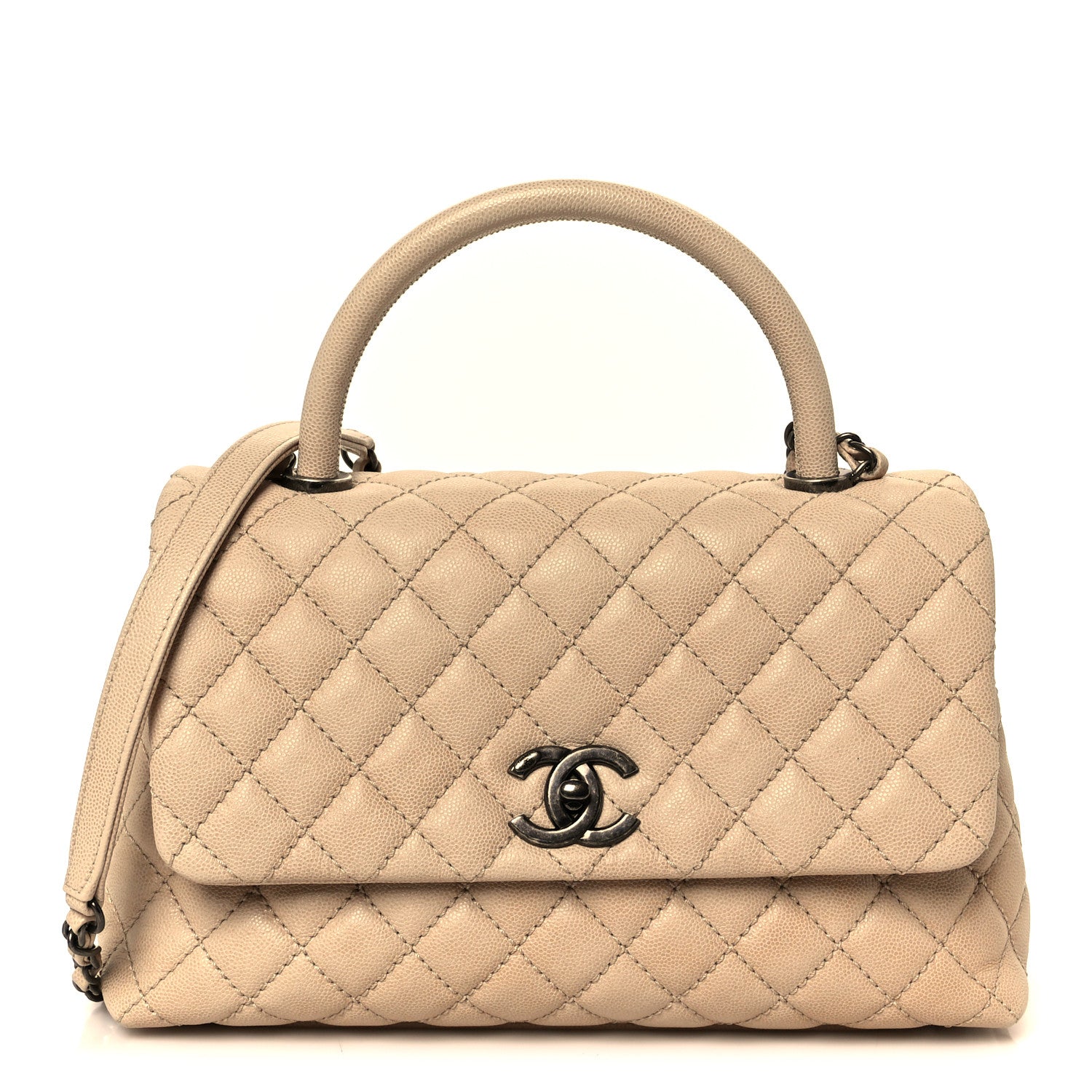 Caviar Quilted Small Coco Handle Flap Light Beige