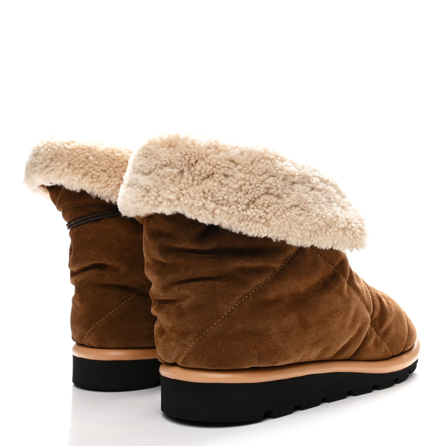 Suede Shearling Quilted Flat Ankle Boot 41 Beige