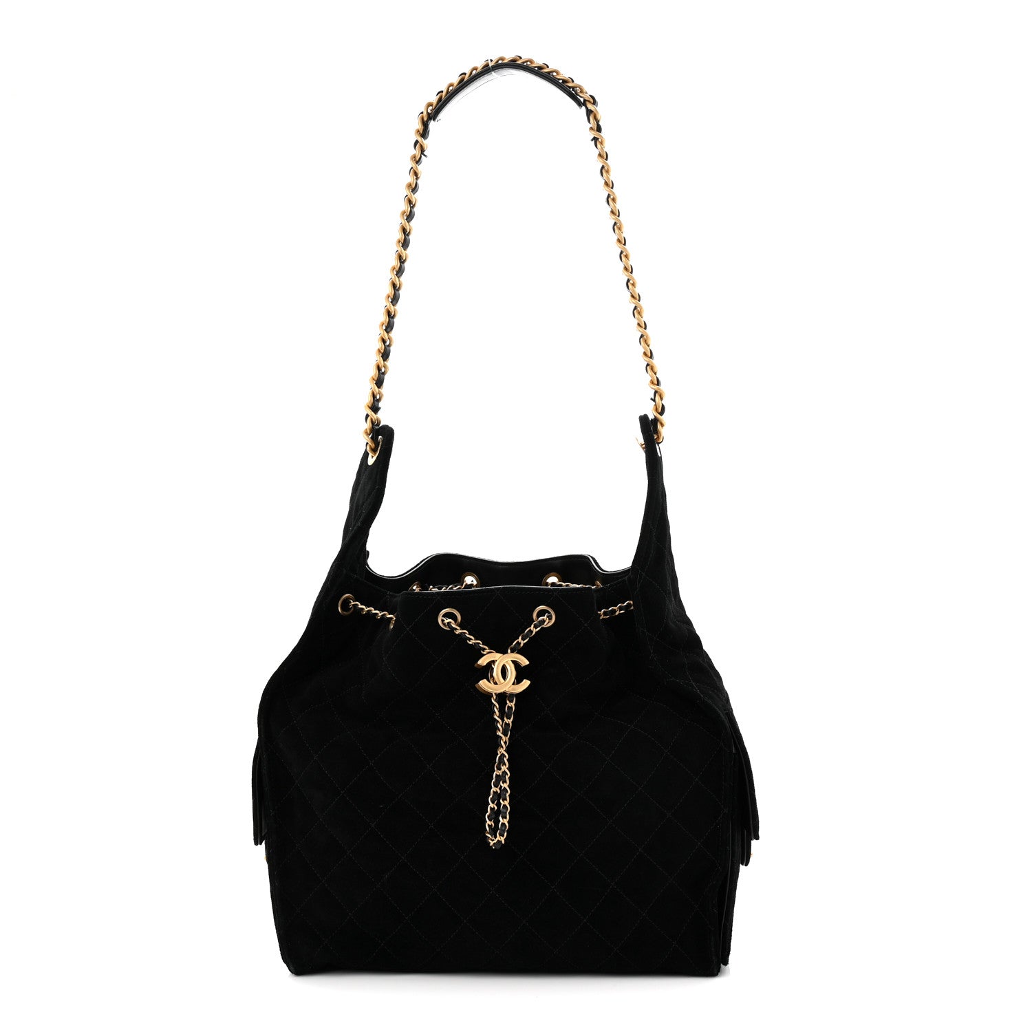 Suede Quilted Medium Chanel 25 Handbag Black