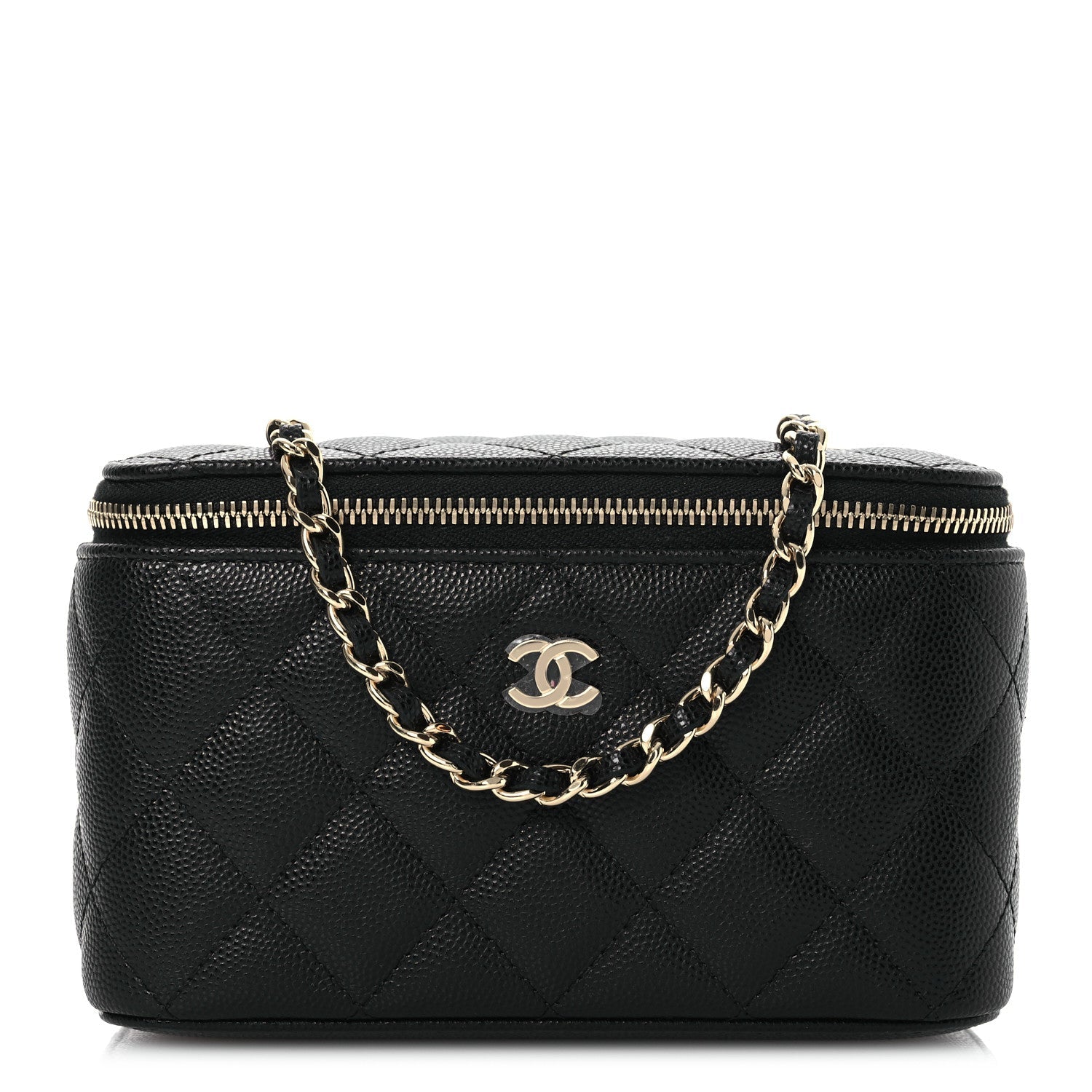 Caviar Quilted Small Vanity Case With Chain Black