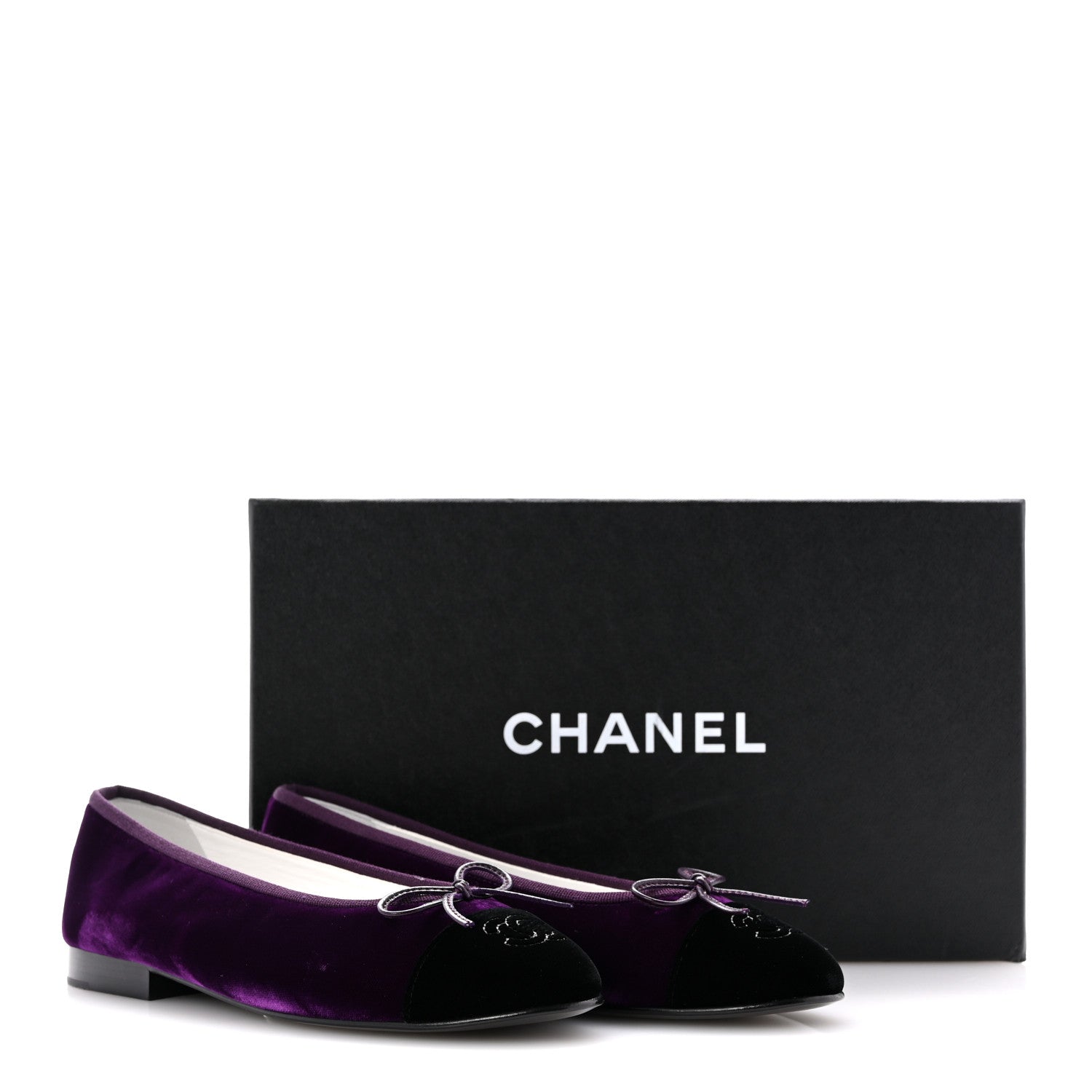 Velvet Cap Toe Ballerina Flats 35.5 Purple Black