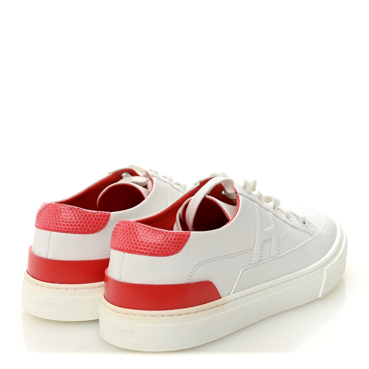 Shiny Lizard Calfskin Deep Sneakers 38 White Bougainvillea