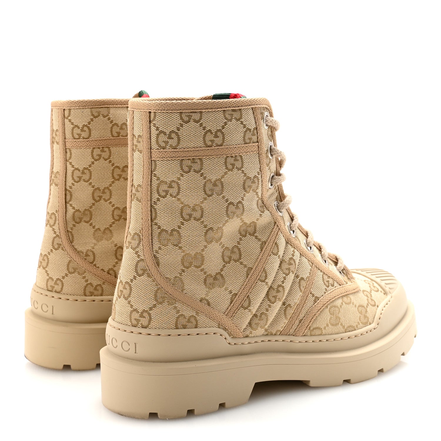 GG Monogram Web Mens Lug Sole Ankle Boots 7.5 New Sand