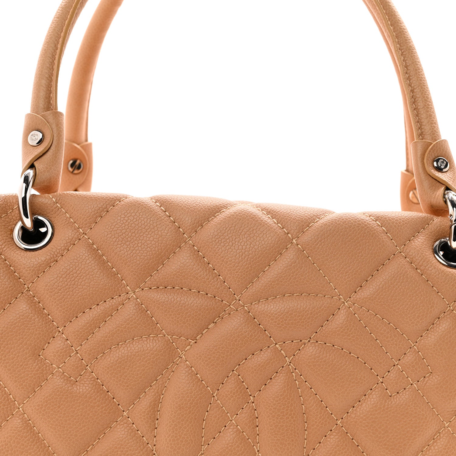 Caviar Quilted Timeless Bowler Beige