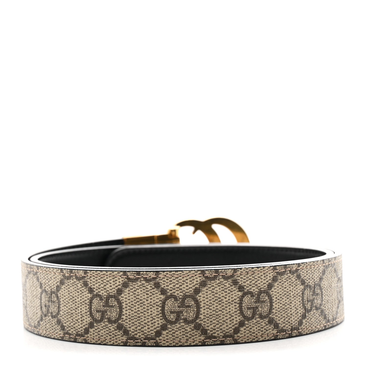 GG Supreme Monogram Plutone Calfskin Double G Reversible 30mm Belt 80 32 Beige Ebony Black