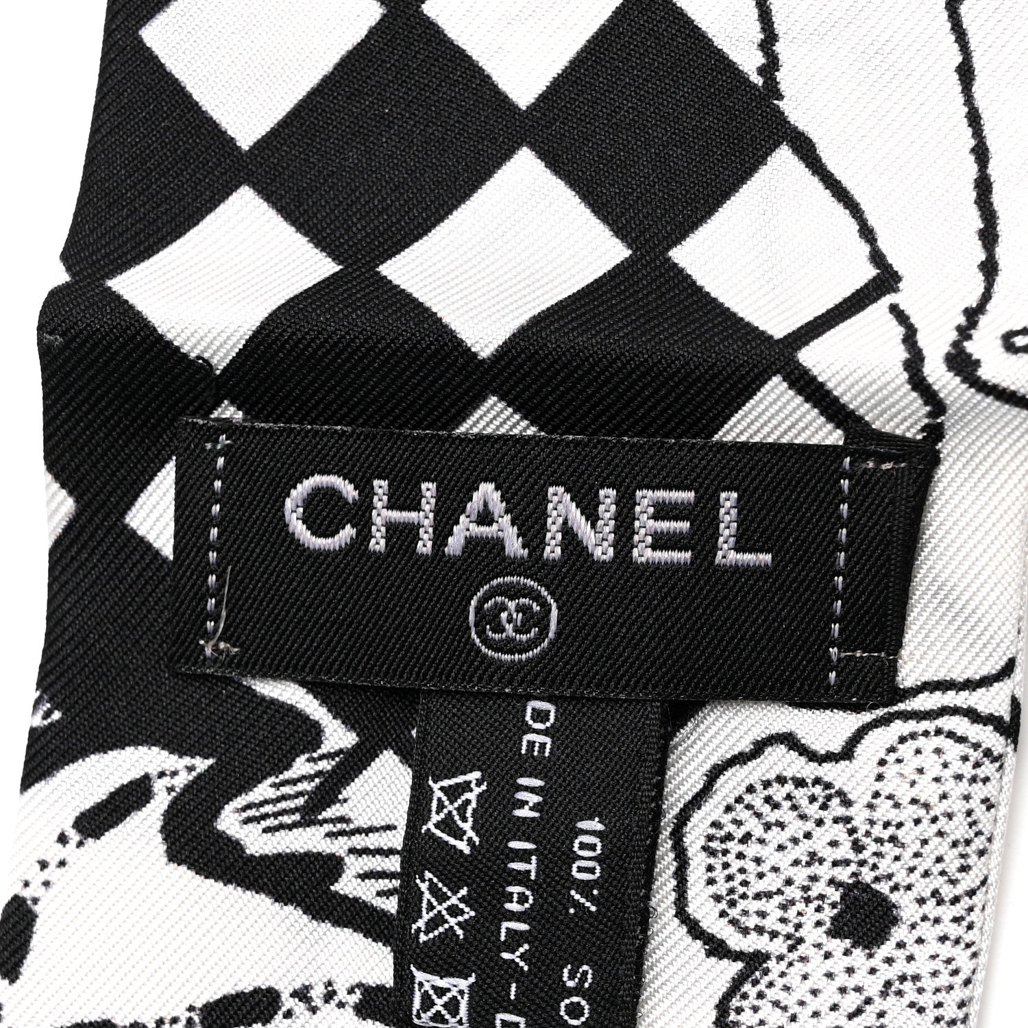 Silk Camellia CC Bandeau Scarf White Black