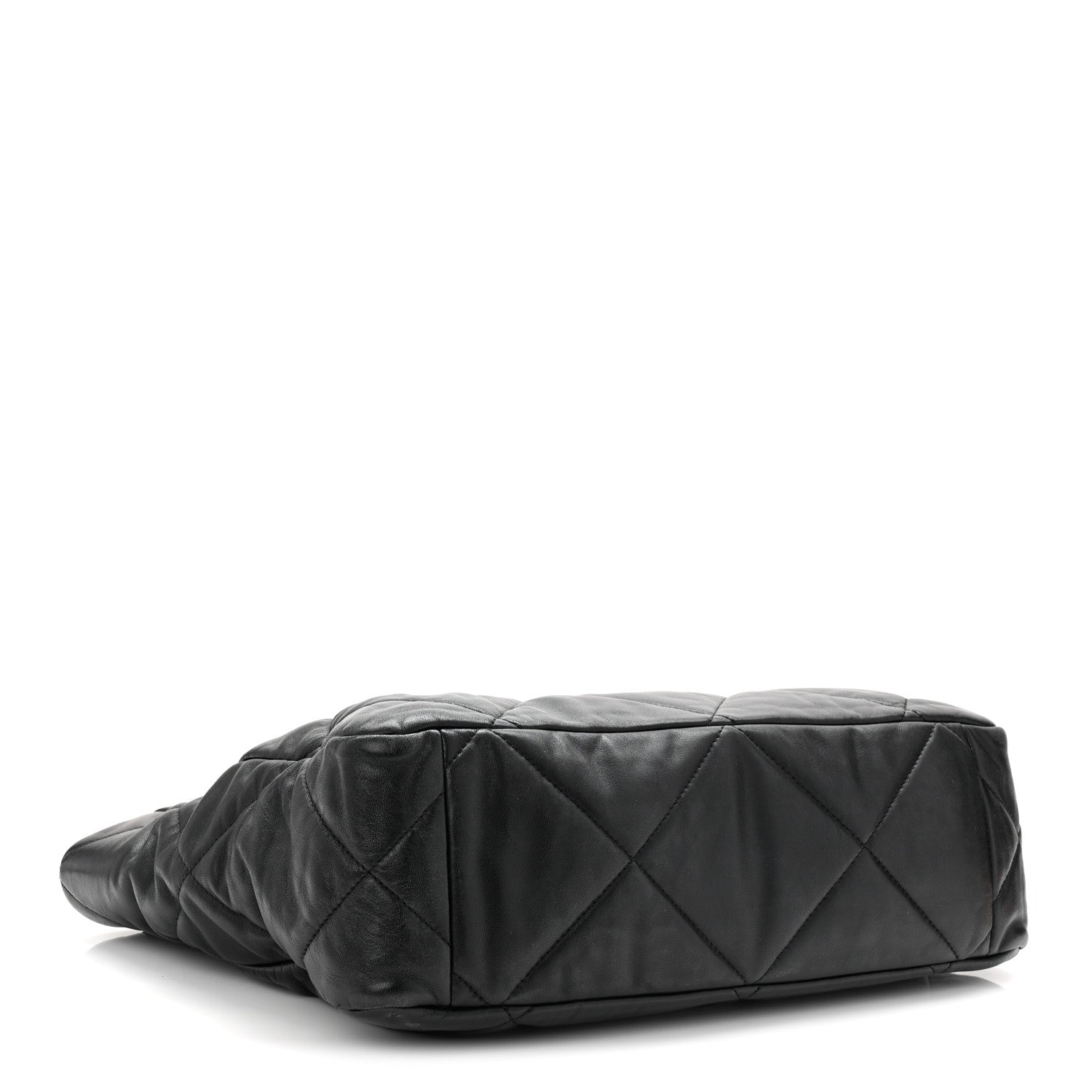 Lambskin Quilted Chanel 19 East West Shopping Bag Black