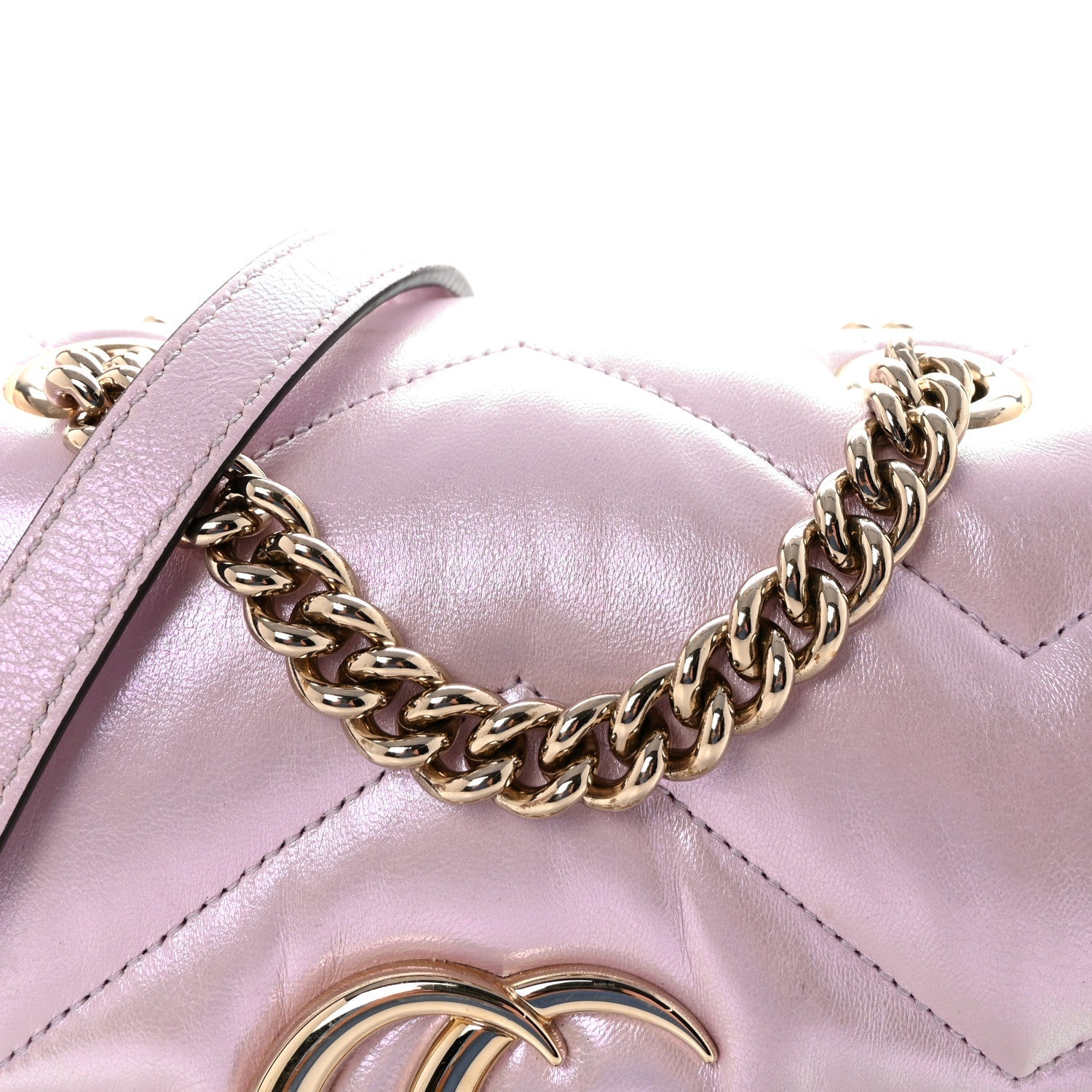 Iridescent Nappa Chevron Matelasse Mini GG Marmont Shoulder Bag Iridescent Escape Pink