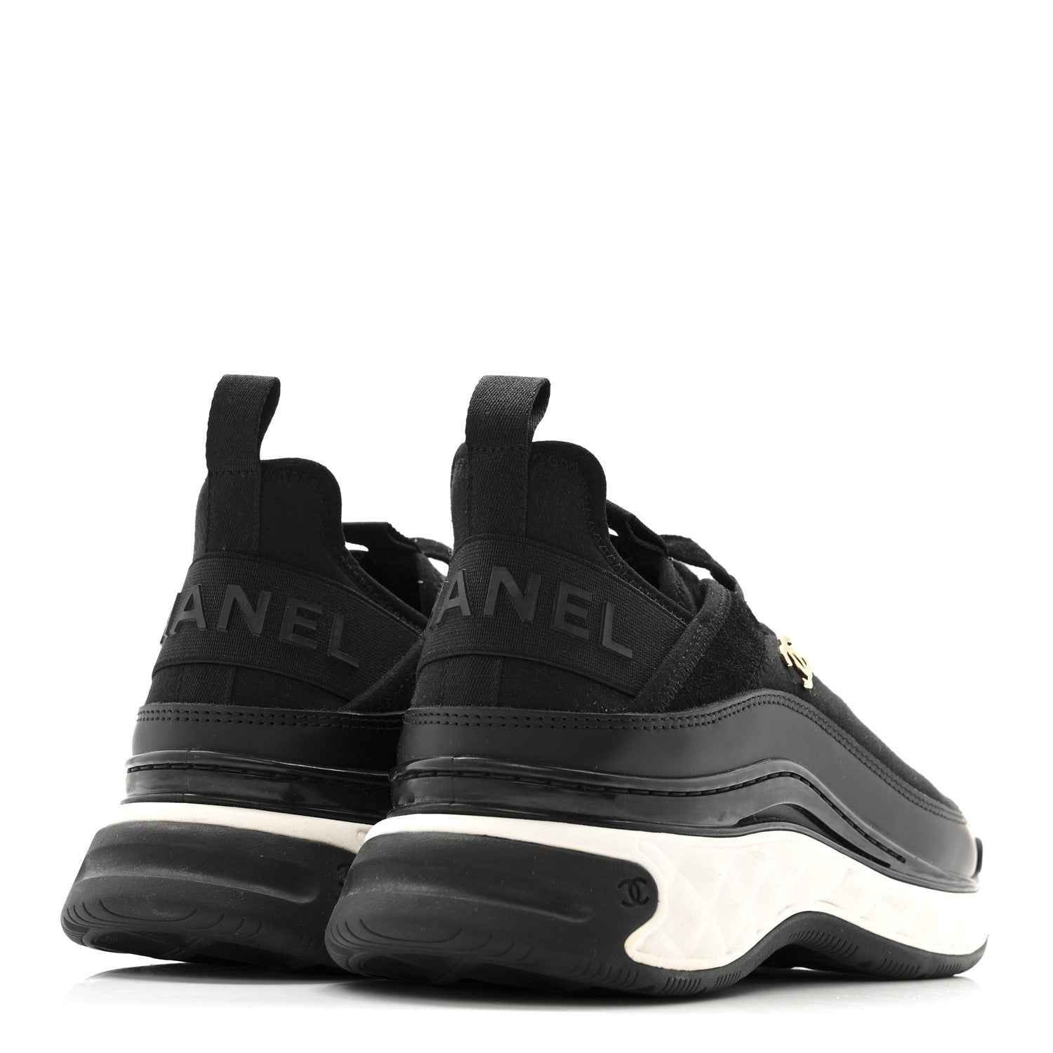 Velvet Calfskin Mixed Fibers CC Sneakers 39.5 Black