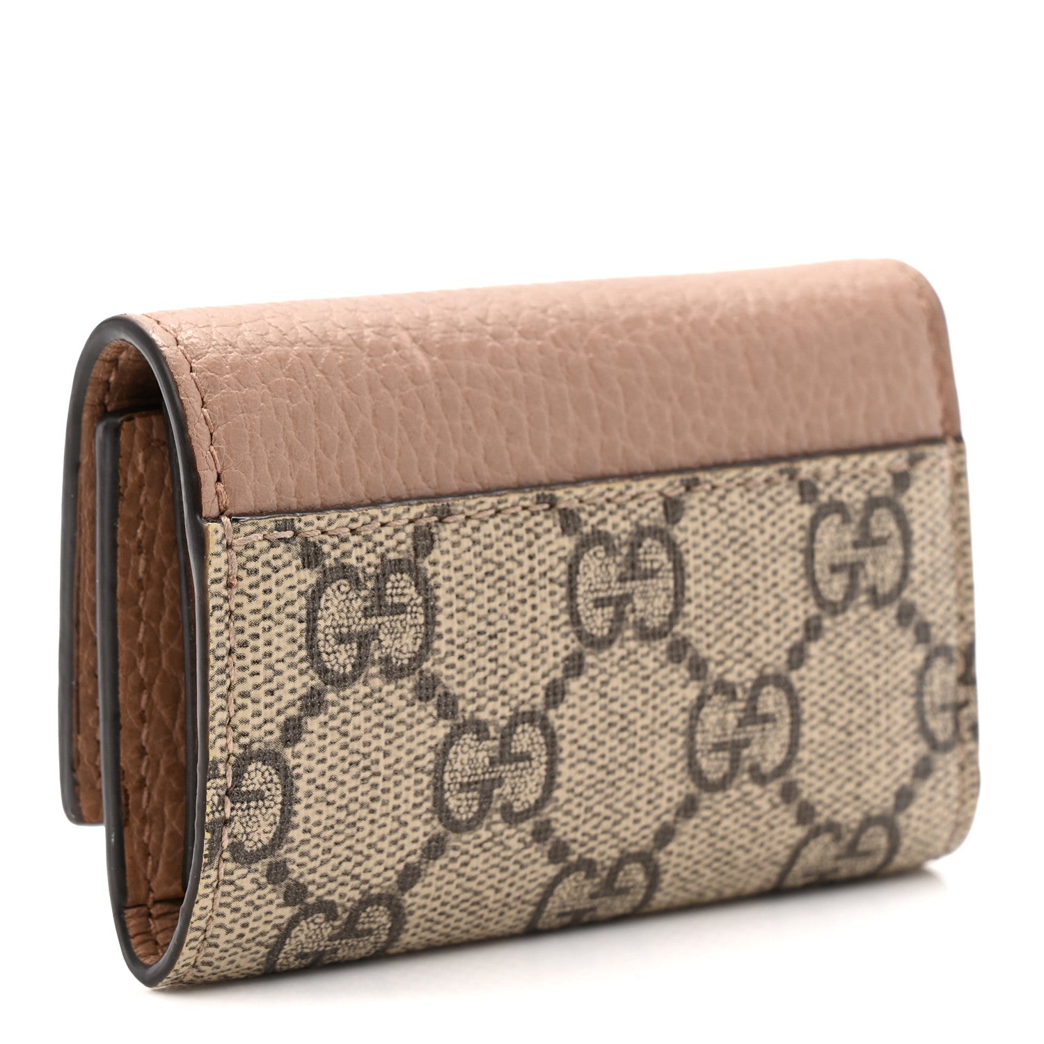 Dollar Calfskin GG Supreme Monogram GG Marmont 6 Key Holder Case Porcelain Rose Beige Ebony